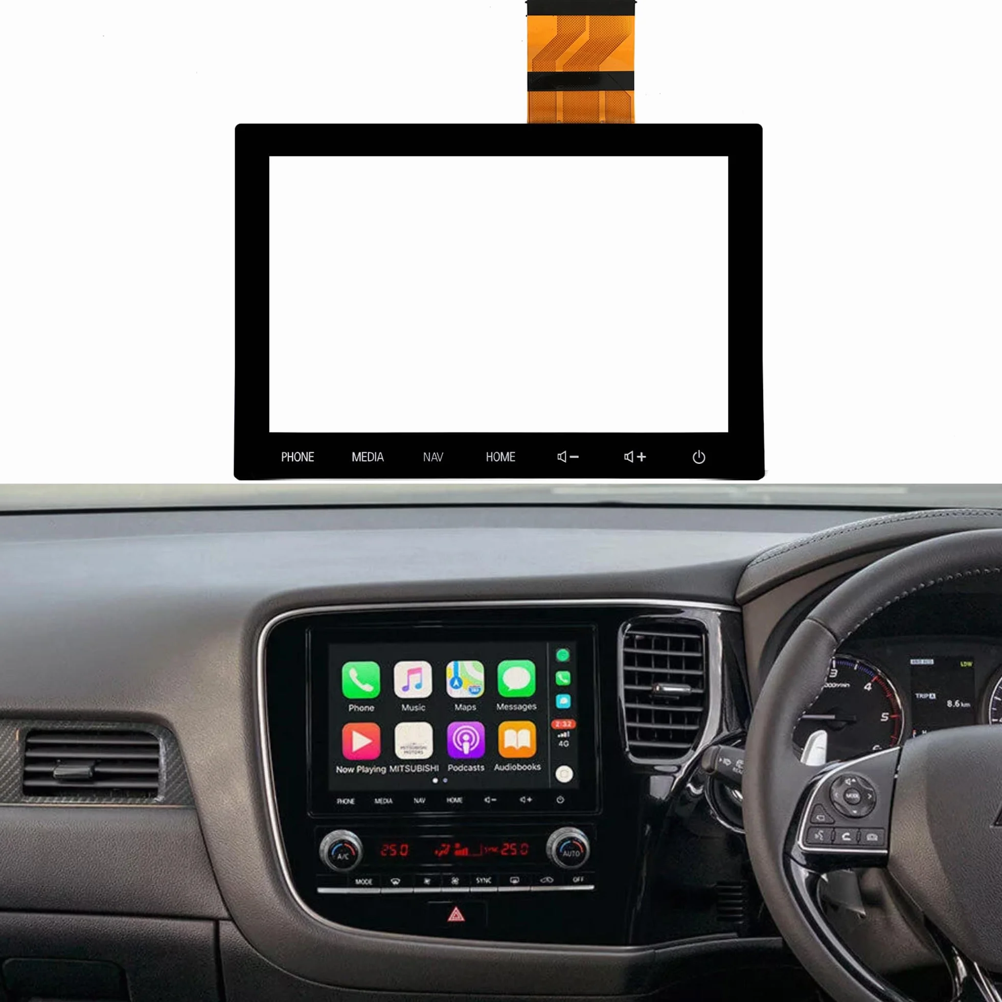 8-calowy ekran dotykowy szklany Digitizer do Mitsubishi Outlander 2019-2022 radio samochodowe NAV monitor LCD