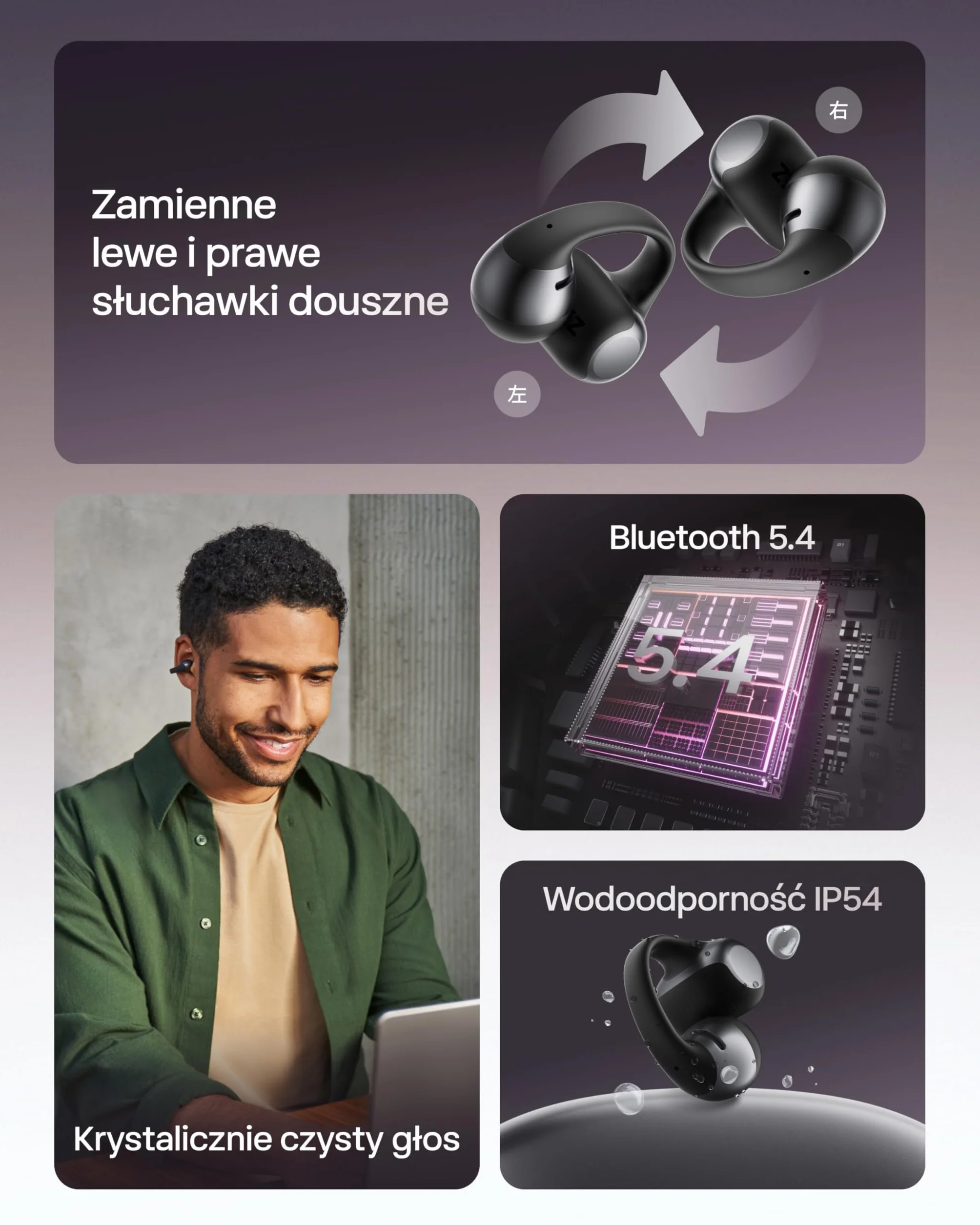SHOKZ OpenDots ONE Otwarte Słuchawki Douszne Bluetooth 5.4, Dolby Audio, IP54, Czarny