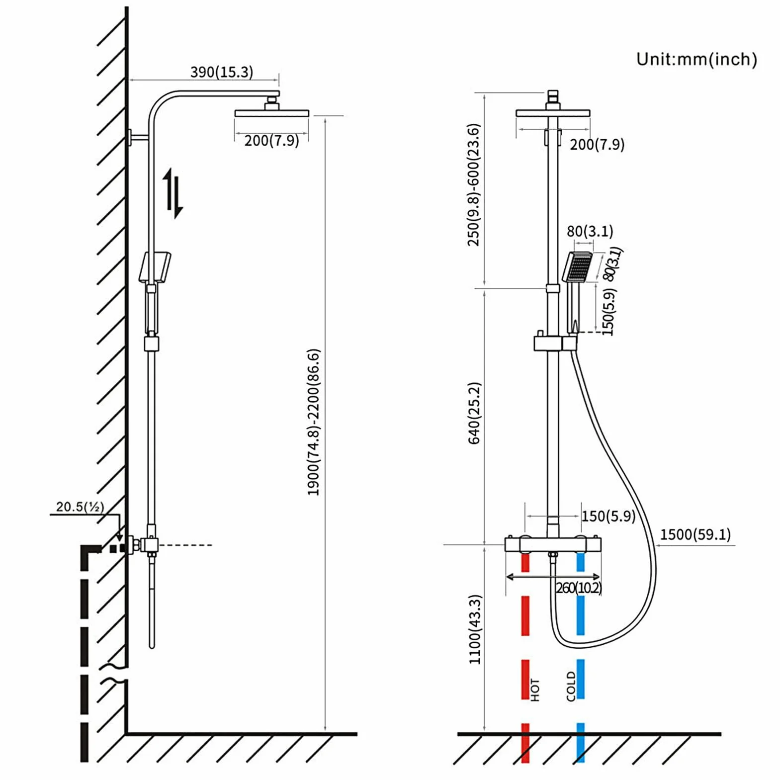 Termostatyczny system prysznicowy, zestaw baterii prysznicowej, 18 cm, bateria prysznicowa z opadami deszczu, głowica prysznicowa i wysokociśnieniowa ręczna bateria prysznicowa do łazienki, kolor
