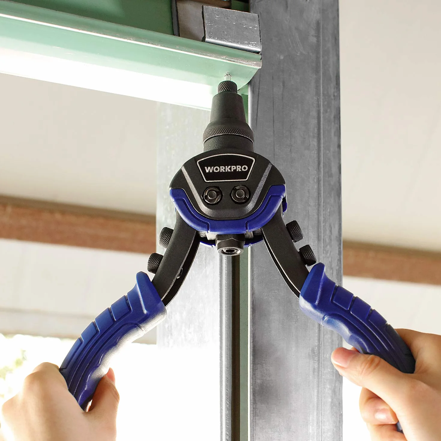 WORKPRO Nitownica 5 w 1, 25-centymetrowa nitownica Pop z 5 rozmiarami wymienną dyszą 2,4 mm, 3,2 mm, 4,8 mm, 6,4 mm, wytrzymała nitownica ręczna z 100-częściowymi nitami
