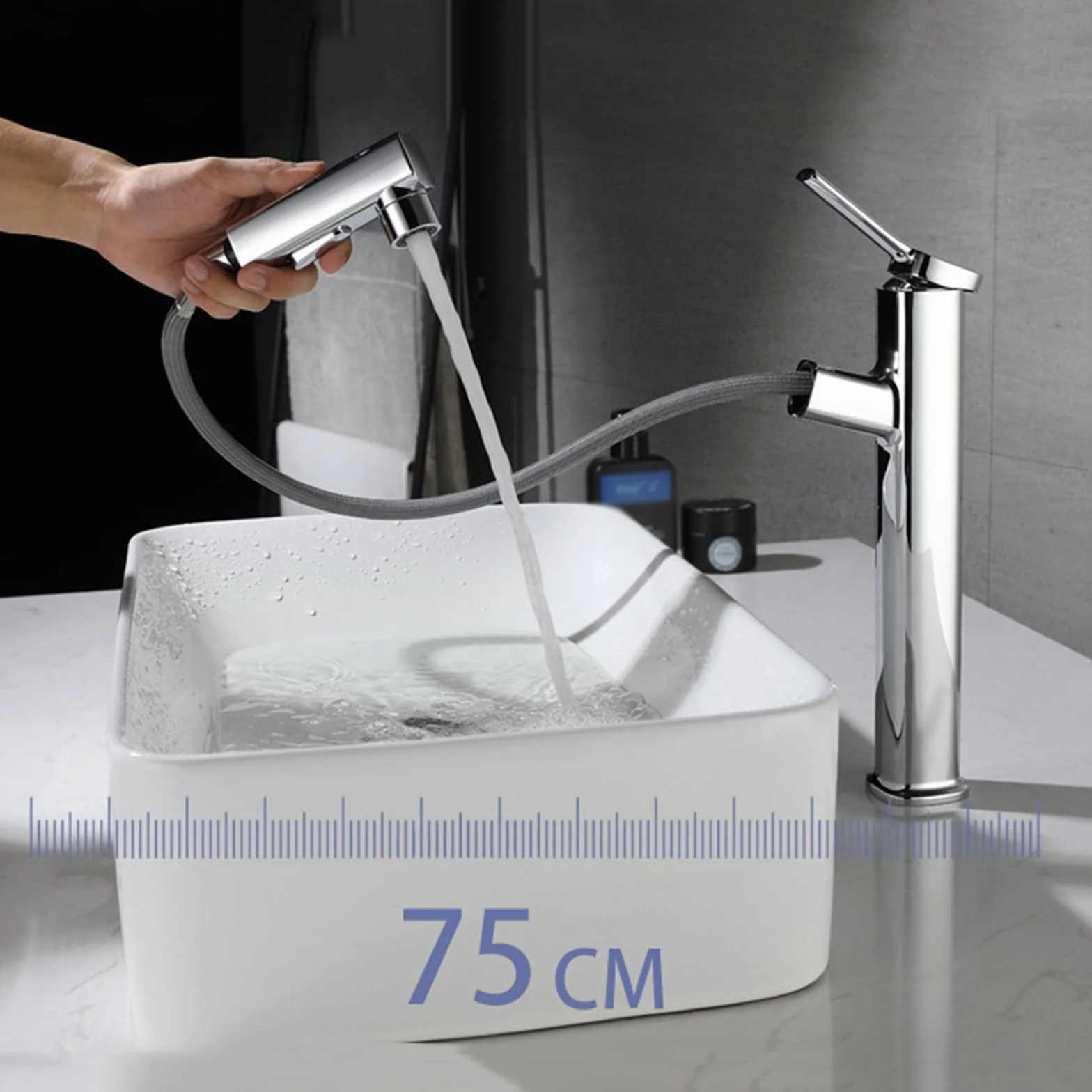 Bateria łazienkowa o wysokim łuku z wyciąganym opryskiwaczem 3 tryby chromowane wykończenie stylowa bateria umywalkowa do nowoczesnych domów łatwa instalacjaDesign