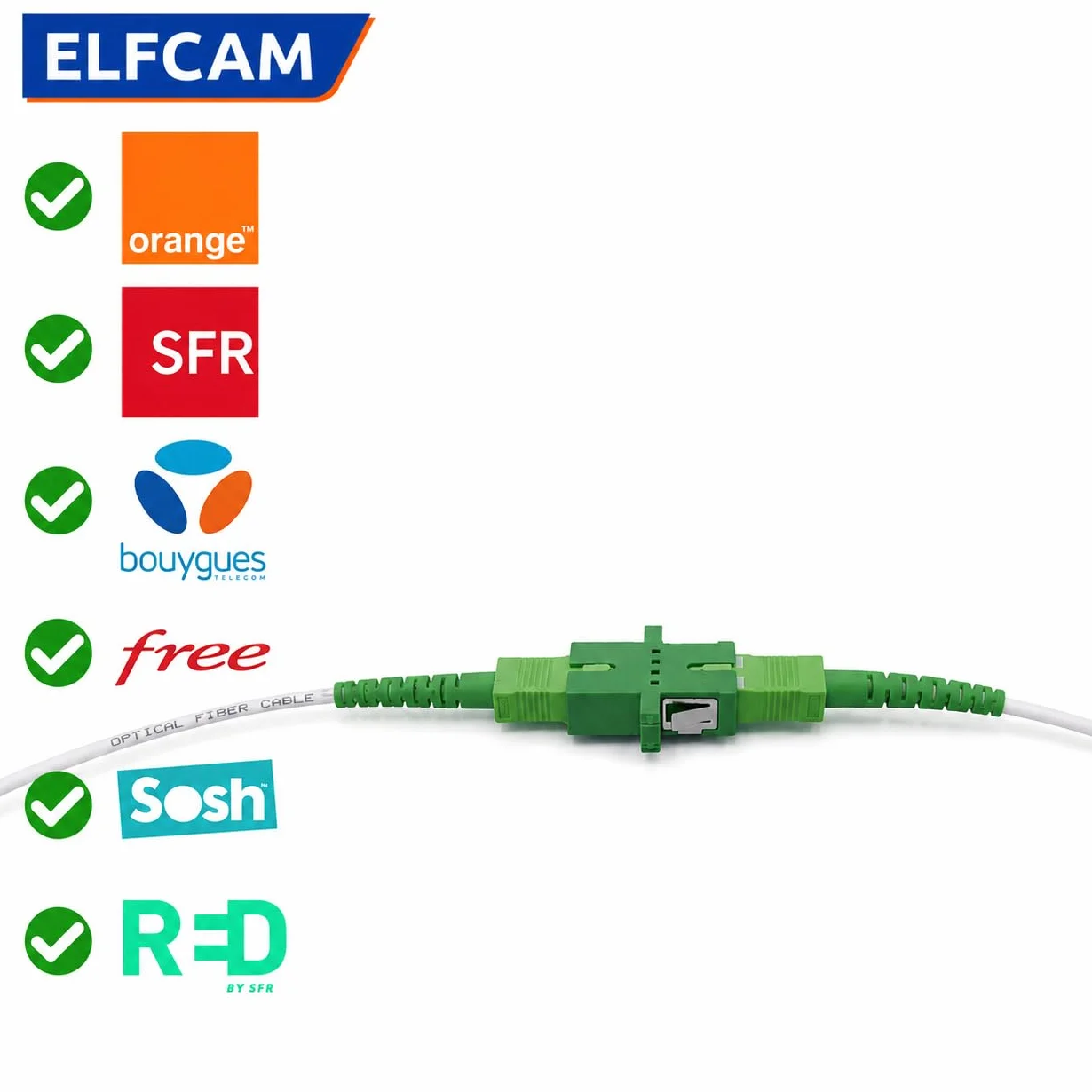 Elfcam® Kabel światłowodowy SC/APC do SC/APC 5M Biały