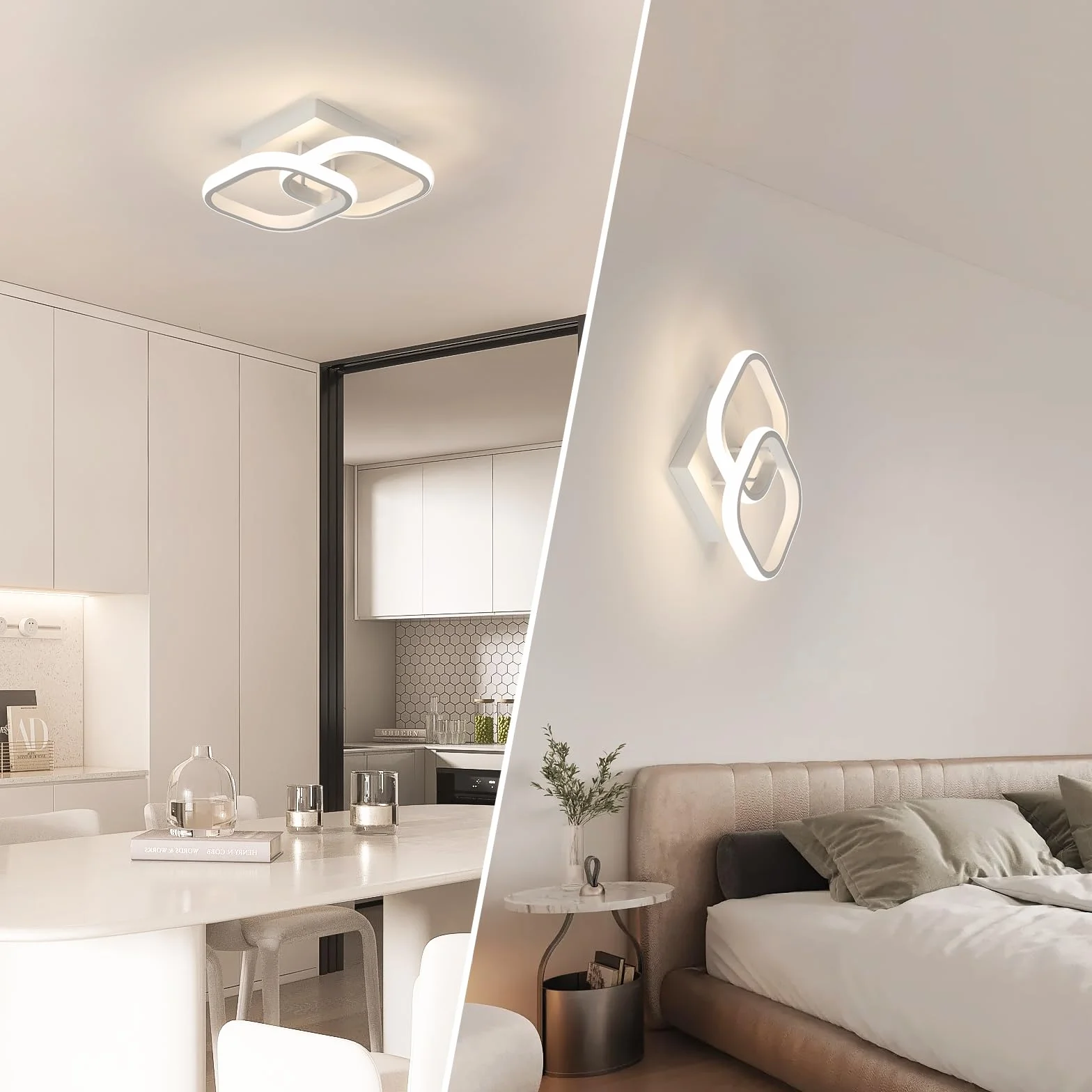 Comely Zestaw 2 nowoczesnych lamp sufitowych LED, 24 W, 1900 lm, mała kwadratowa lampa sufitowa LED, do sypialni, salonu, korytarza, balkonu, naturalnego światła 4500 K, białe 24 cm