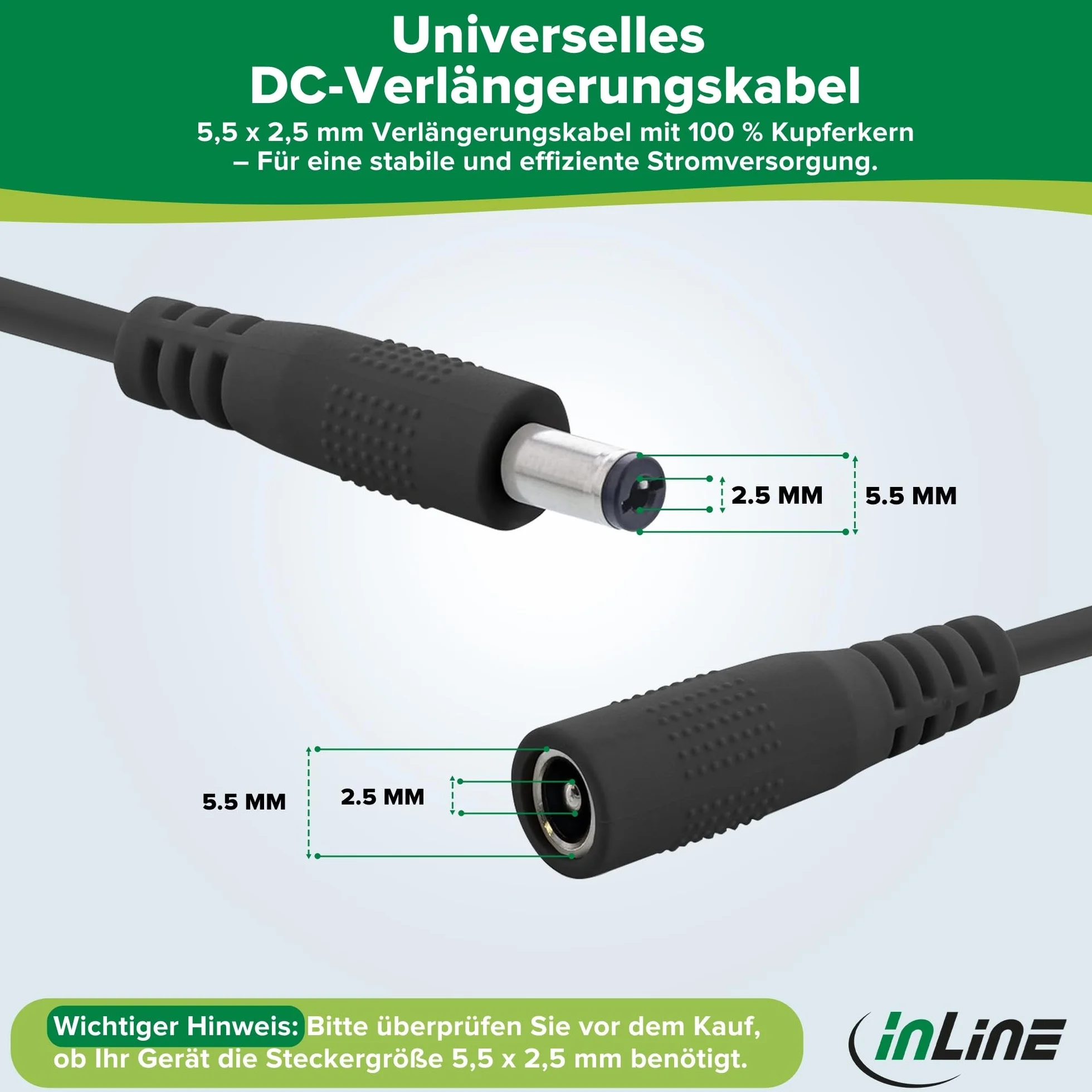 InLine Przedłużacz DC 5,5 x 2,5 mm 1 m uniwersalny zasilacz sieciowy do taśm LED