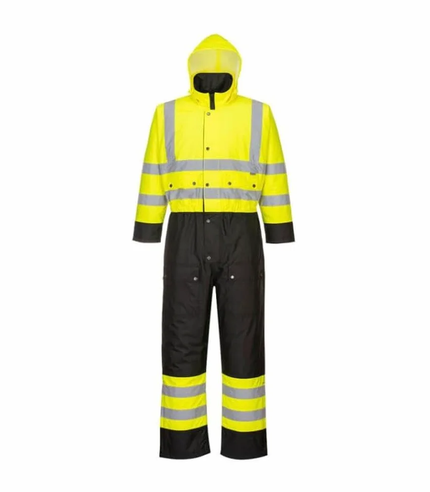 Portwest S485 Ostrzegawczy Kontrastowy Ocieplany Kombinezon, Żółty/Czarny, Rozmiarowy M