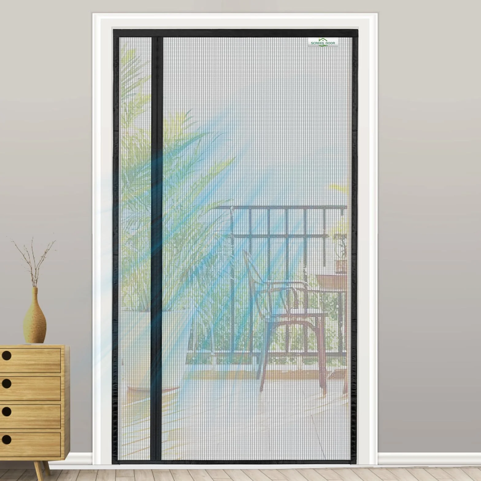 SCREEN DOOR Magnetyczna moskitiera na drzwi balkonowe, 140 x 220 cm, otwierana z boku dla dodatkowego komfortu, ochrona przed owadami na drzwi balkonowe, łatwa instalacja, czarna
