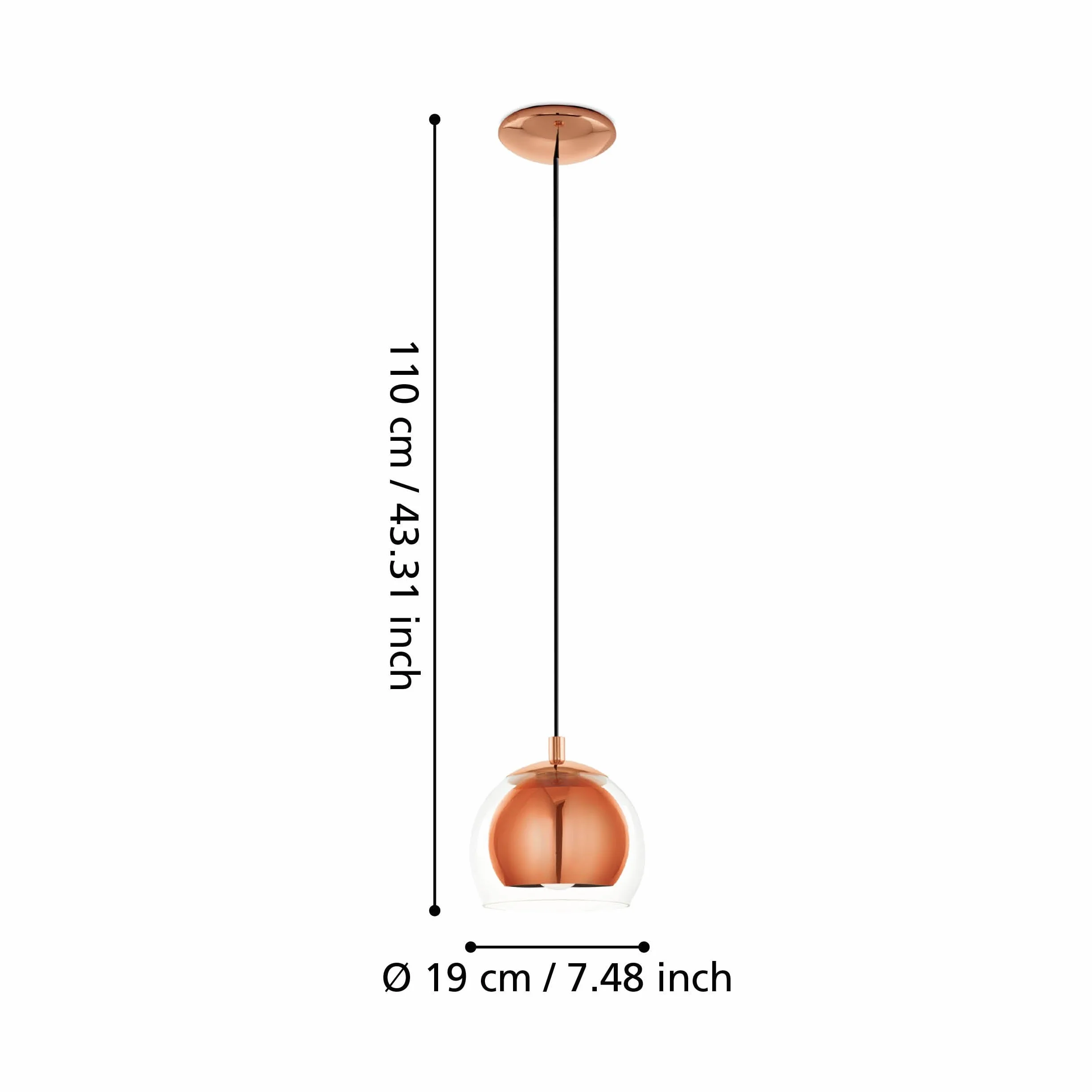 EGLO lampa wisząca Rocamar, 1-płomienna lampa sufitowa | metalowa lampa wisząca w kolorze miedzi z przezroczystym szkłem, lampa do jadalni, lampa do salonu z oprawką E27