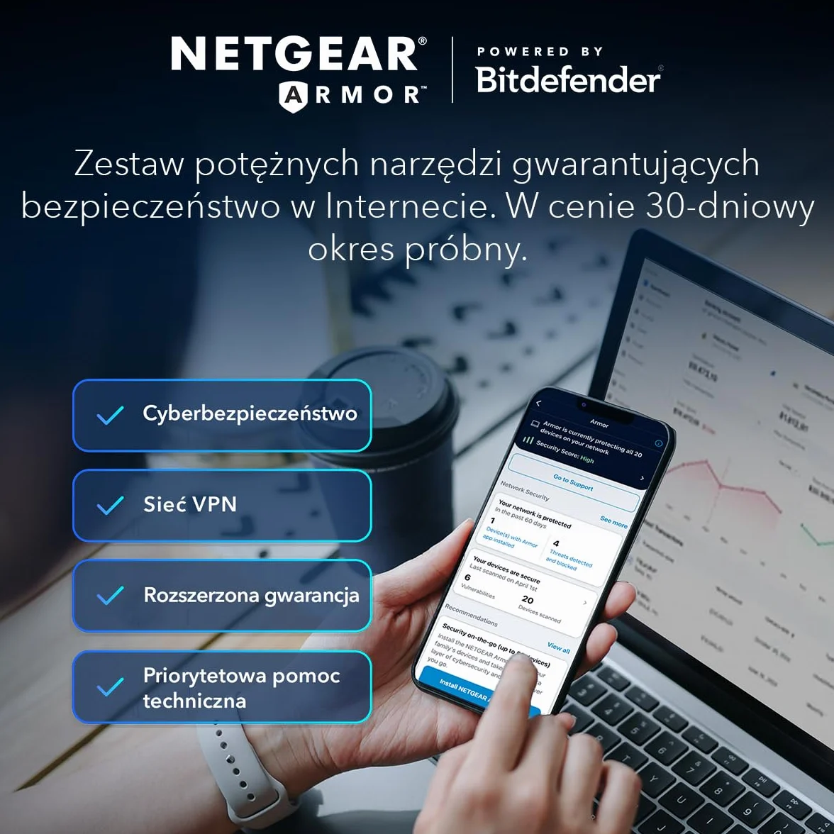 NETGEAR Orbi 870 Trójpasmowy system sieci mesh WiFi 7 (RBE873B) — router + 2 wzmacniacze satelitarne, funkcje zabezpieczeń, do 21 Gb/s, zasięg do 600 m2, 150 urządzeń, port internetowy 10 Gb/s, czarny