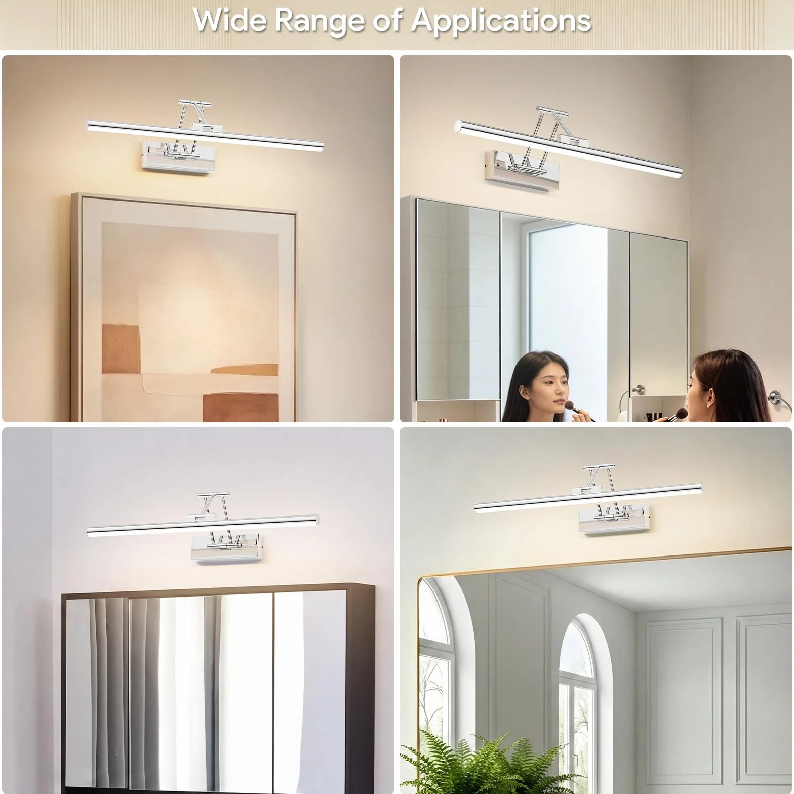 Klighten Lampa lustrzana LED łazienkowa 50 cm, obrotowe lampy lustrzane do łazienki IP44, oświetlenie lustra łazienkowego 16 W 1200 lm, oświetlenie lustra łazienkowego LED