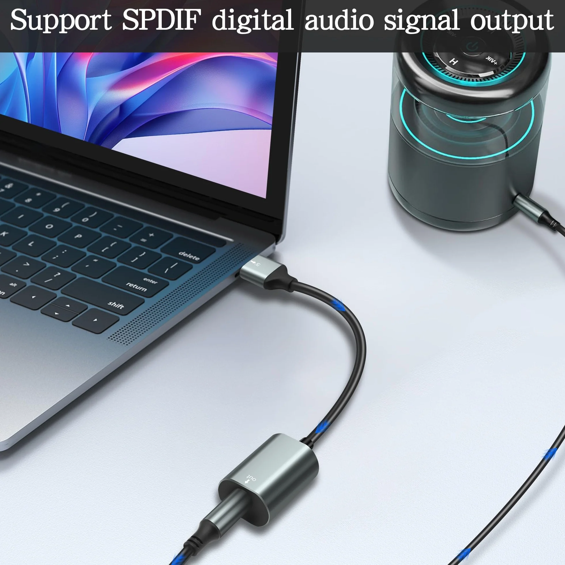 MEIRIYFA Optyczny adapter audio USB na Toslink, USB A 2.0 męski na port SPDIF, cyfrowy kabel z włókna szklanego do laptopa, komputera, 0,35 m