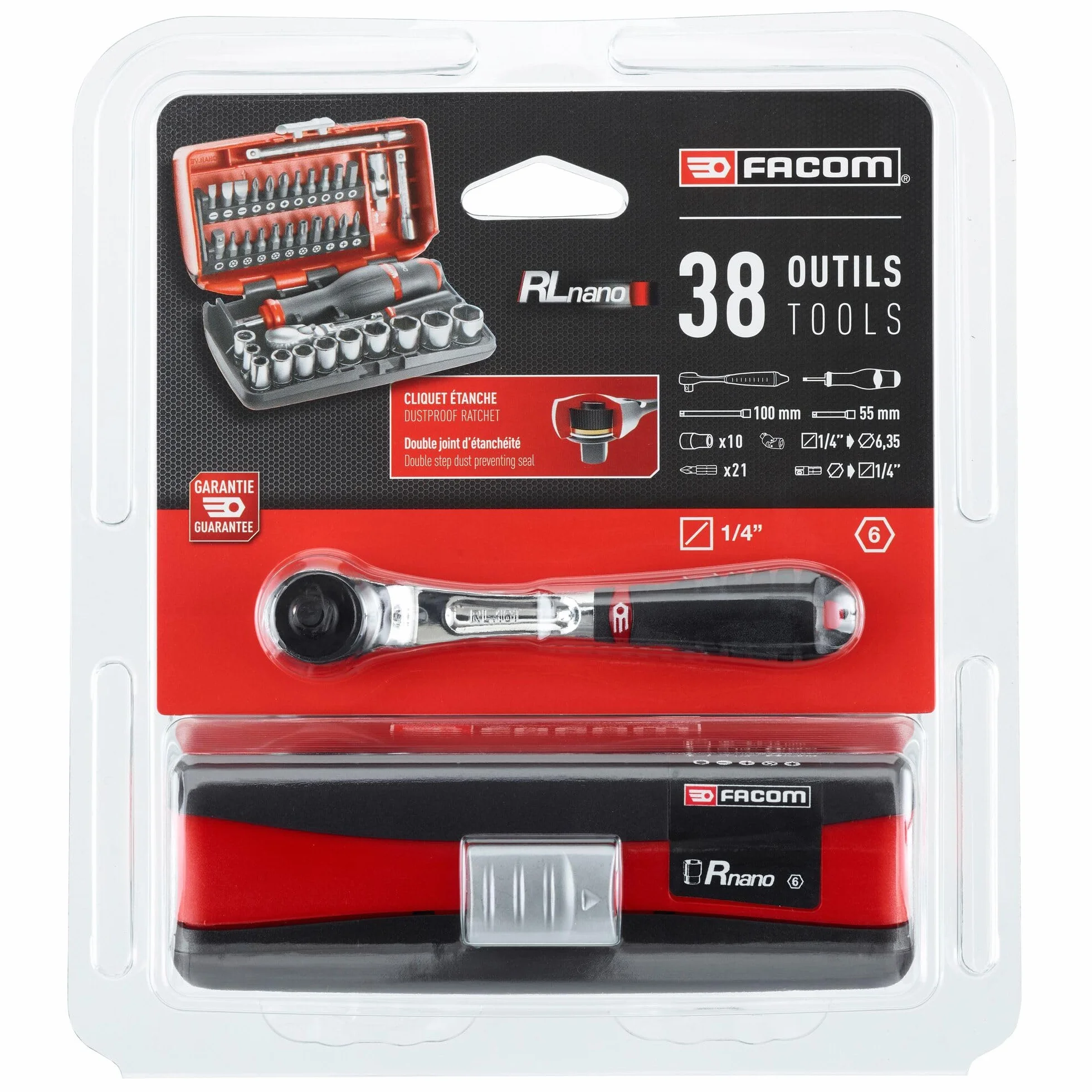 FACOM RL.NANO1 6-punktowe gniazdo metryczne 1/10.2 cm, 6 sztuk