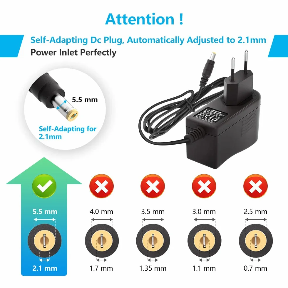 NASTIMA Zasilacz 12 V, 1 A, 12 W, 100~240 V AC do DC 12 V z wtyczką 5,5 x 2,1 mm