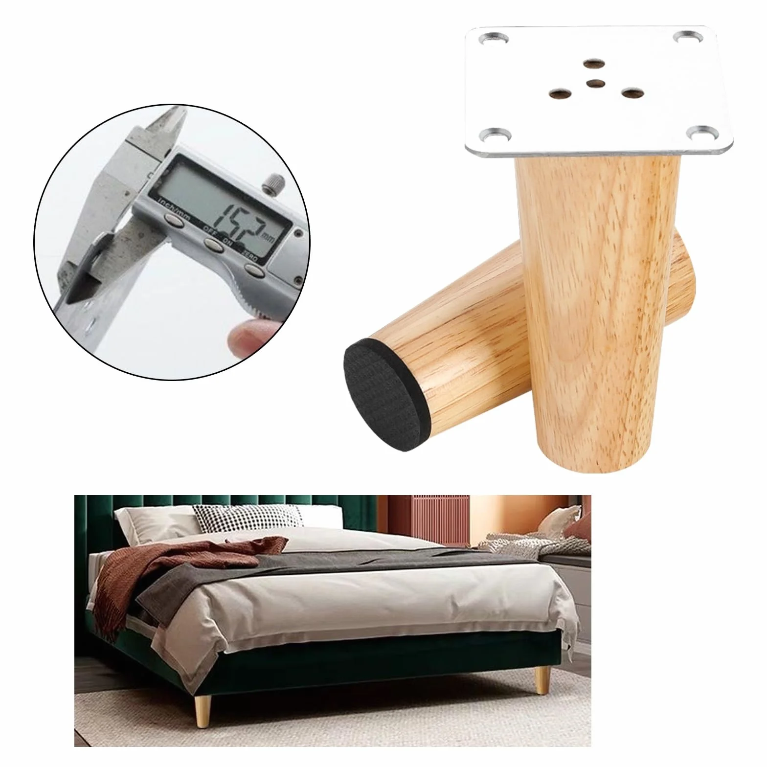 Nogi meblowe z naturalnego litego drewna, 60 cm, okrągłe, niedokończone, wymienne nogi ze śrubami montażowymi, do ramy łóżka i listwy środkowej, trwałe i stylowe podparcie