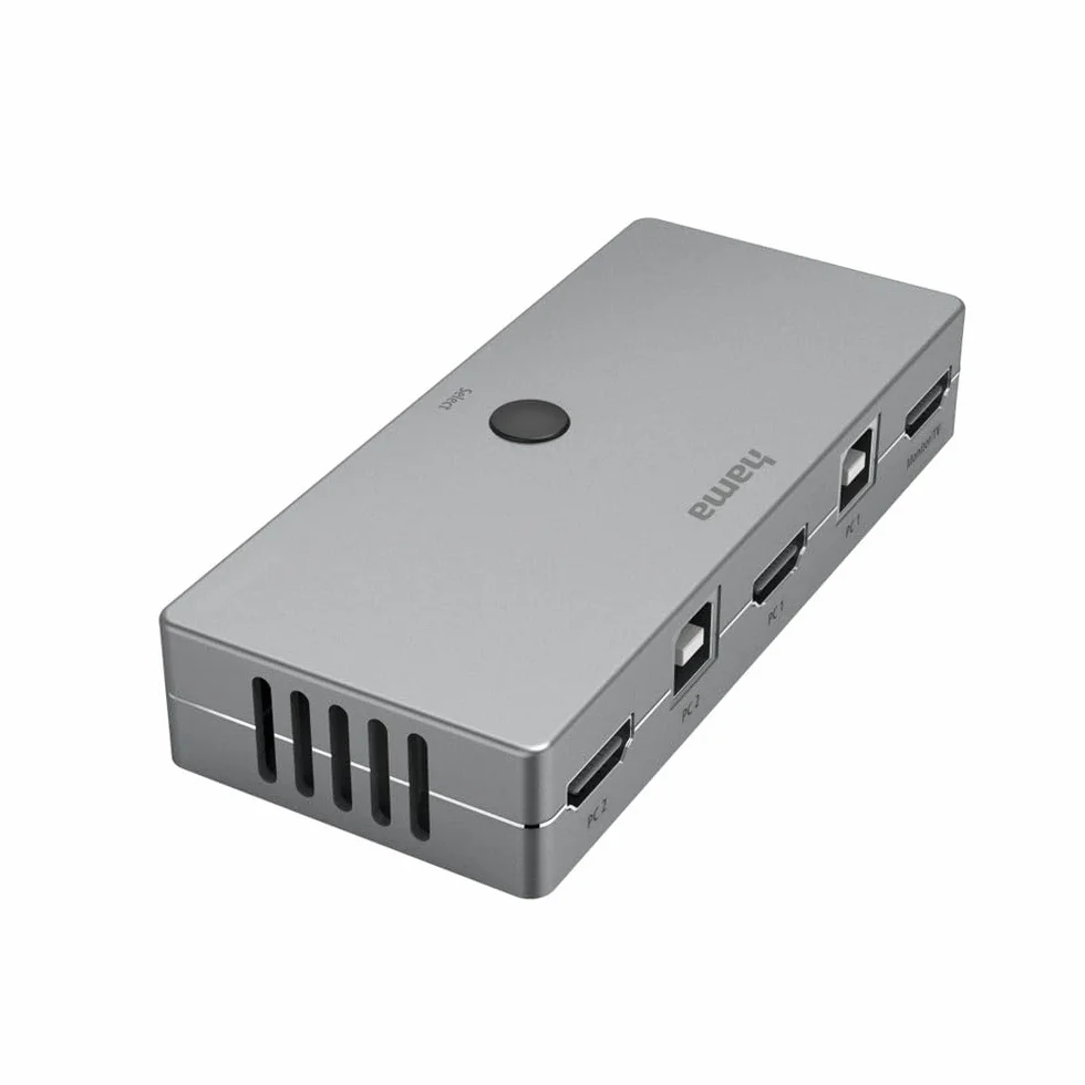 Hama Przełącznik KVM (1x HDMI/High Speed HDMI/max. 4K 30 Hz, 3x USB-A/USB 2.0/max. 480 Mbit/s, zasilanie USB, 4K, 11,4x5x2 cm) srebrny