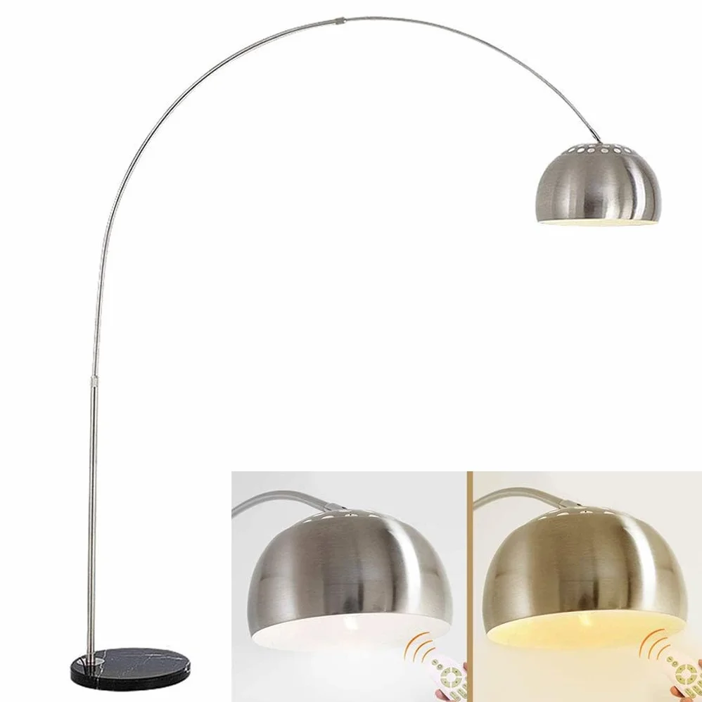 LANMOU Nowoczesna lampa łukowa, 12W ściemniana lampa podłogowa LED ze zdalnym sterowaniem, regulacja wysokości Lampa do salonu Oświetlenie wnętrza Lampa łukowa z okrągłą marmurową podstawą, E27