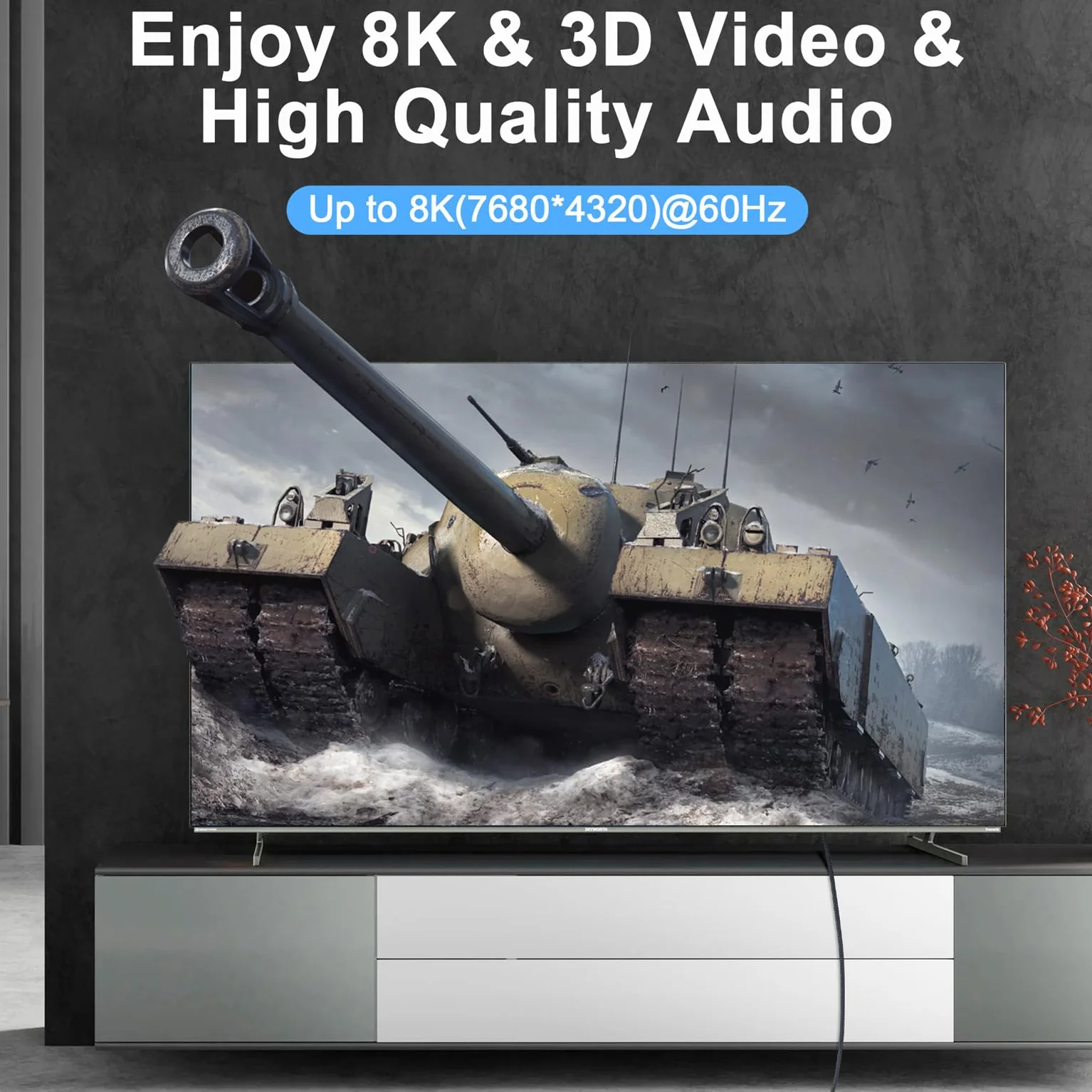 Elastyczny Cienki Kabel DisplayPort 8K 4K 2M, Przewód DP 1.4 32,4 Gb/s