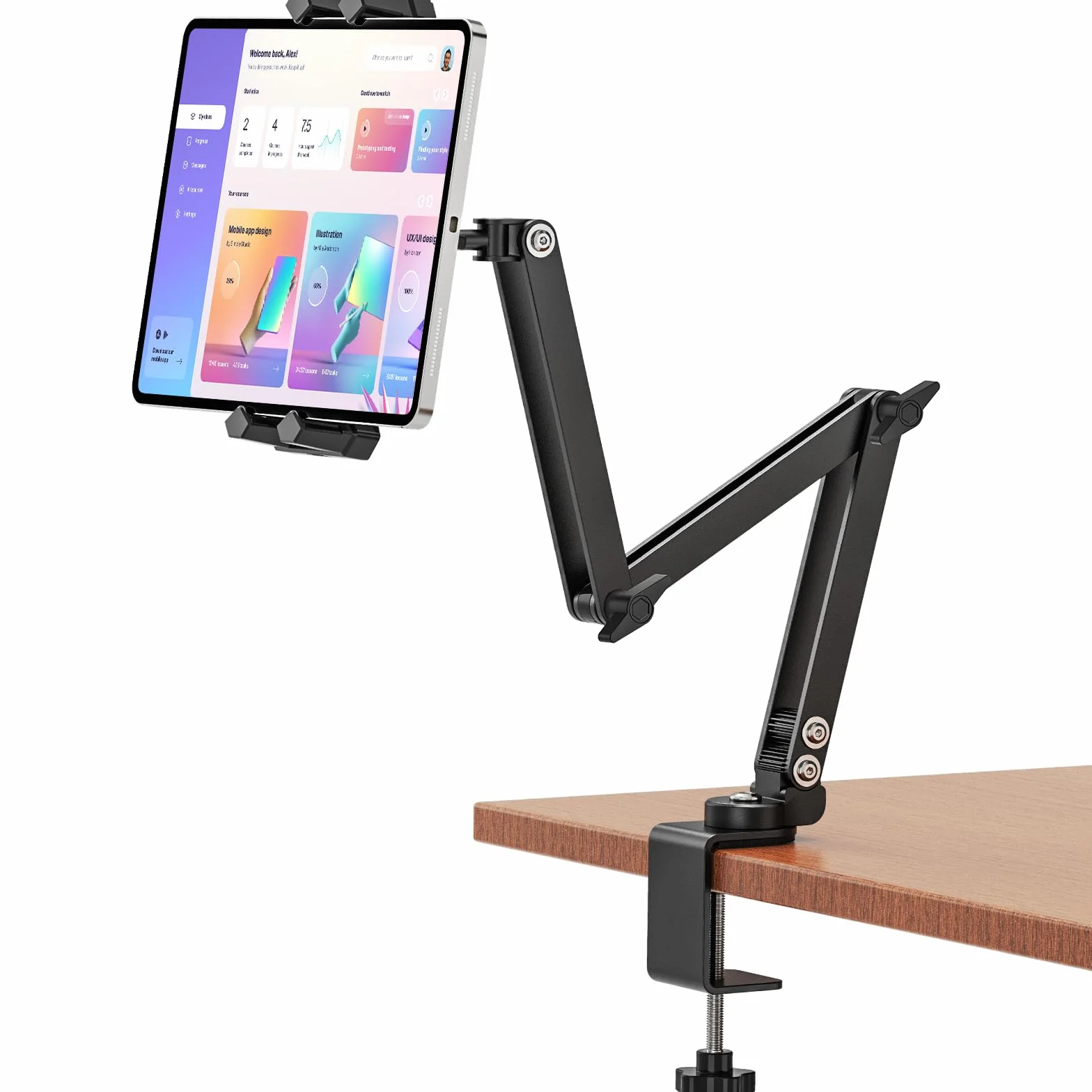Uchwyt na tablet, obracany o 360° uchwyt na iPada, stolik z regulowanym długim rękawem, metalowe ramiona, uchwyt na tablet, do tabletu iPad Pro Air Mini 4,7''-13,5"