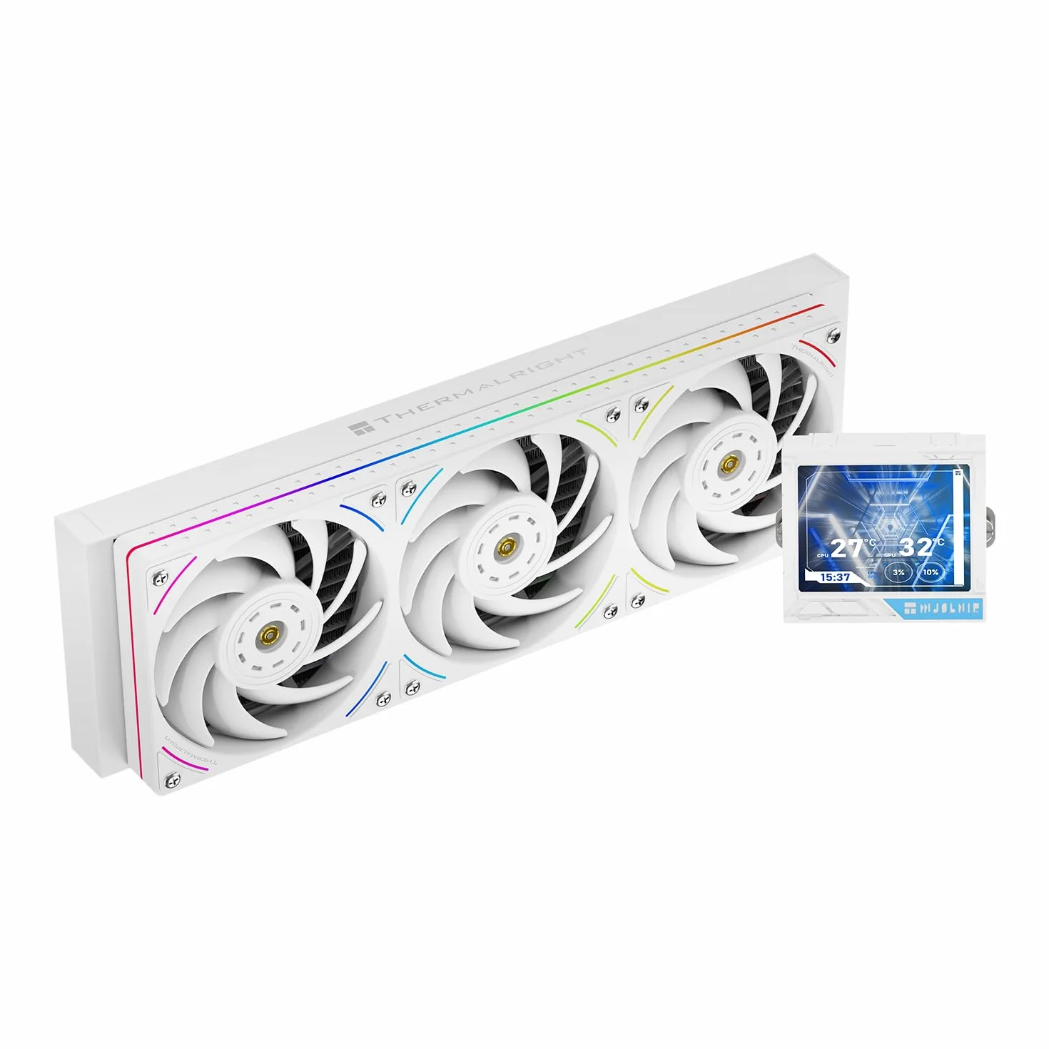 Thermalright Mjolnir Vision 360 UB PRO ARGB White, chłodzenie cieczą CPU AIO, ekran IPS 640×480, wentylator wyciągowy 3 w 1, dla AM5/Intel LGA1851/1700, 3,5-calowy magnetyczny ekran LCD