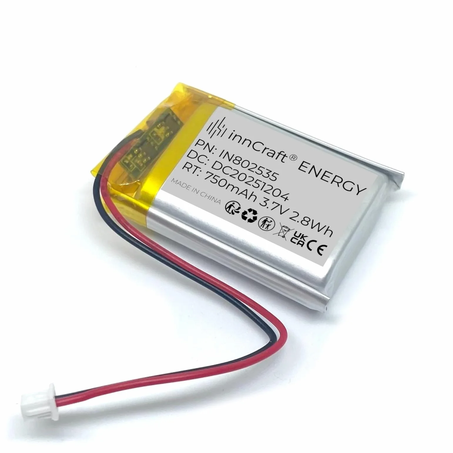 innCraft Energy Akumulator Litowo Polimerowy 750mAh 3.7V 36x25x8 Model 802535 2P Molex 51021-020 1.25mm
