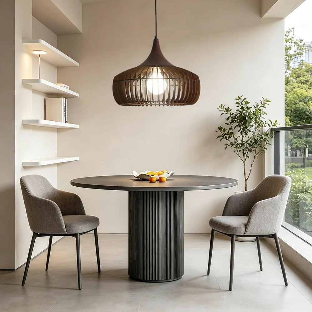 Lampa Wisząca Stylu Boho Vintage Wisząca Lampa Litego Drewna E27 Oświetlenie Stylu Japońskim Klatką Dla Ptaków Jako Abażur Do Jadalni Salonu Sypialni Domków Wakacyjnych Strefy Czytania