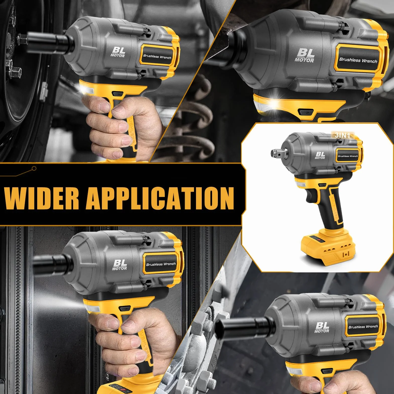 Akumulatorowa wkrętarka udarowa kompatybilna z Dewalt 18 V 20 V, 1100 Nm wkrętarka udarowa 1/2 cala, bezszczotkowy klucz udarowy z adapterem klucza nasadowego (bez akumulatora)