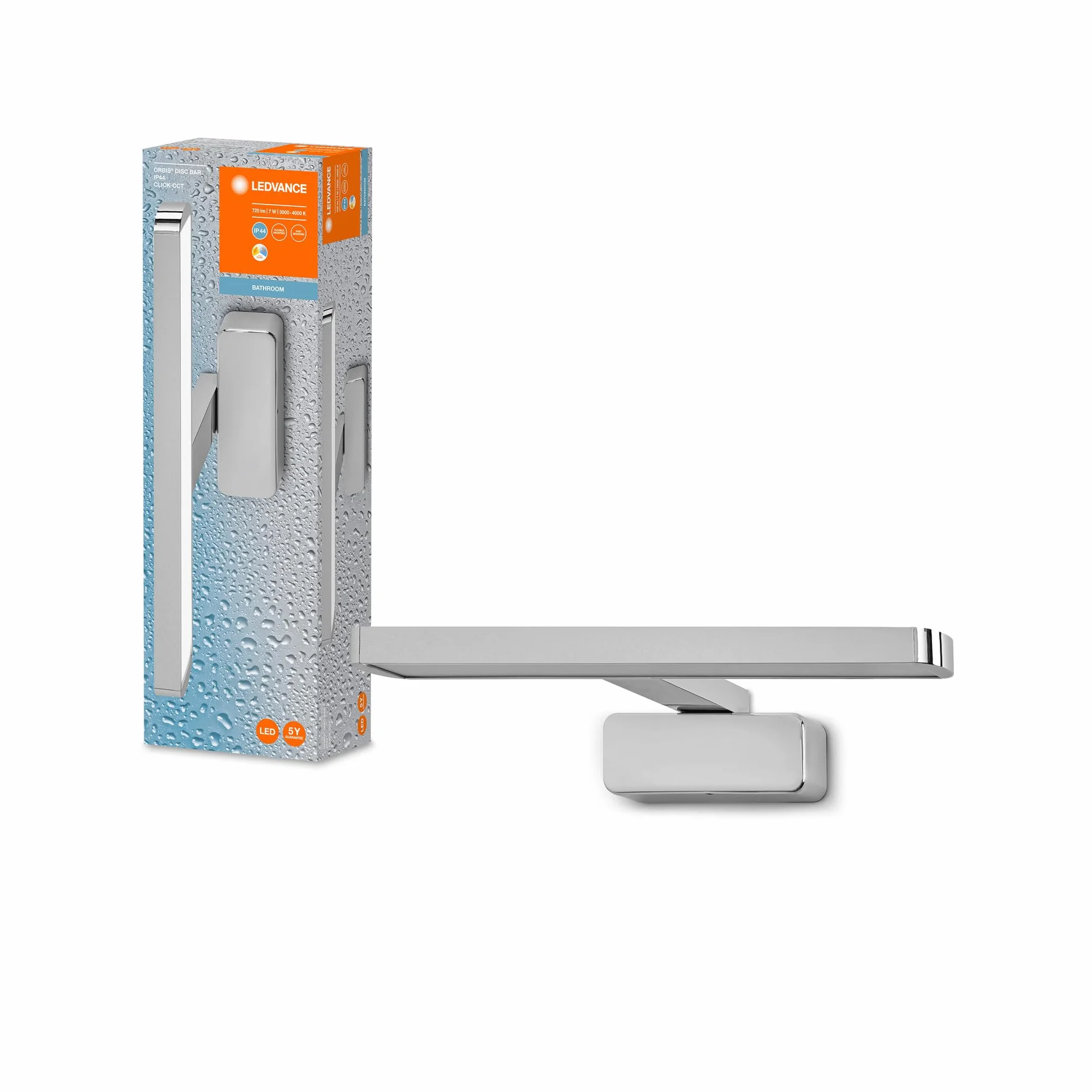 LEDVANCE Orbis Disc Bask Barzunt Luro Light 400 mm, Chrom, 6W, 720LM, Ciepłe do Zimnego Białego Światła, Kontrolowane, Montaż Ściany i Lustra, Klasa Ochrony Ip44, 3000K-4000K