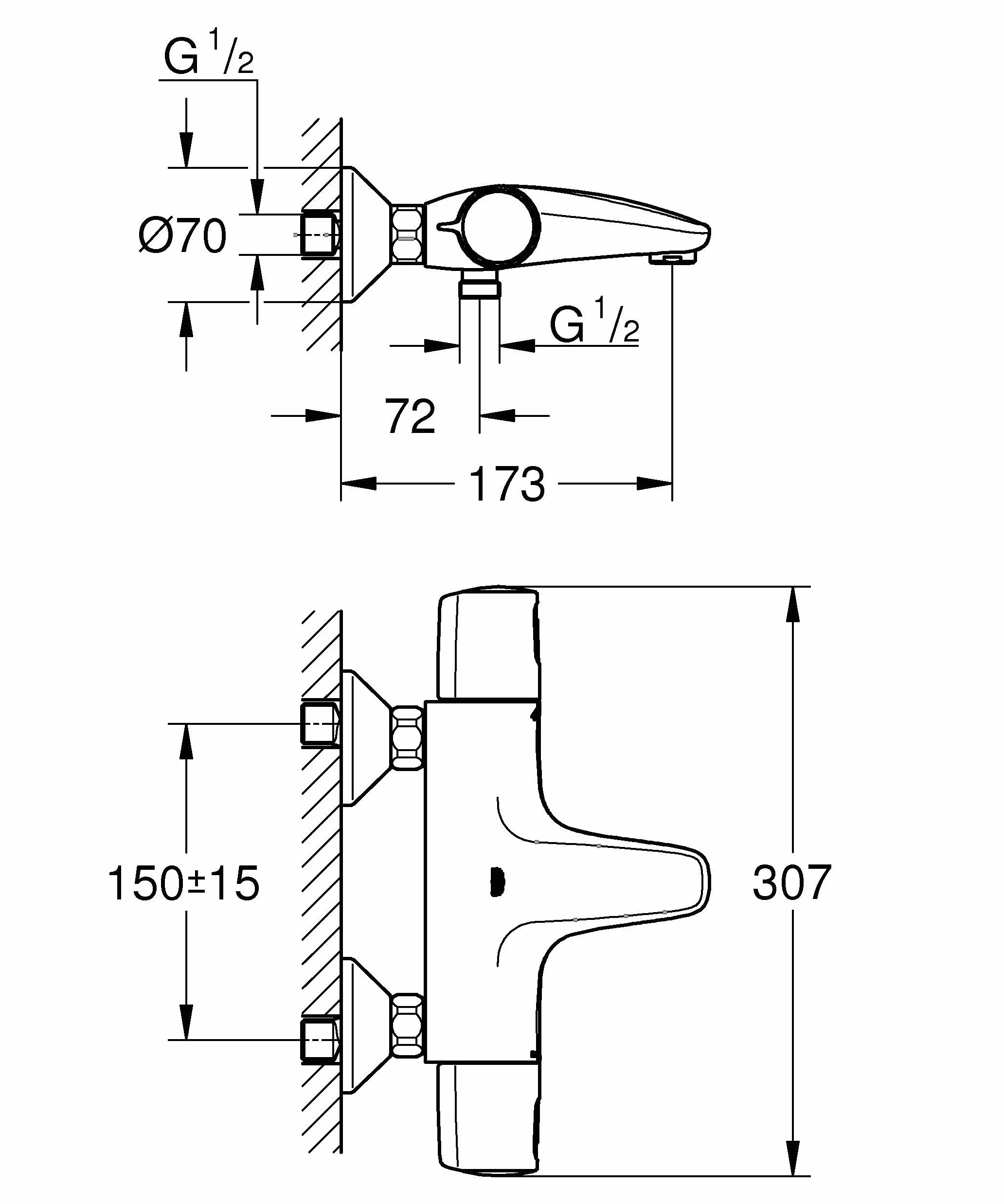 GROHE Precision Trend bateria wannowa, oszczędzająca wodę (termostat z zawsze chłodną powierzchnią dla dzieci, armatura prysznicowa z blokadą bezpieczeństwa w temperaturze 38°C, uchwyty z metalu