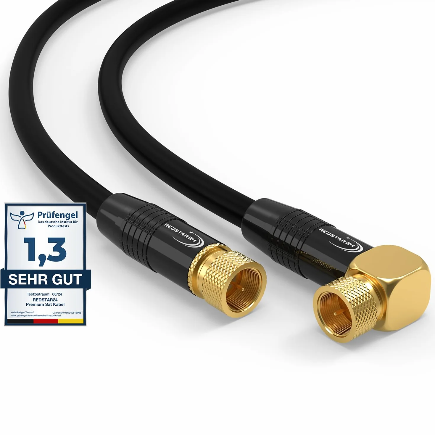 RedStar24 Kabel antenowy SAT koncentryczny 135dB 2x F 1x 90° pozłacany Ultra HD 4K 3D UHD