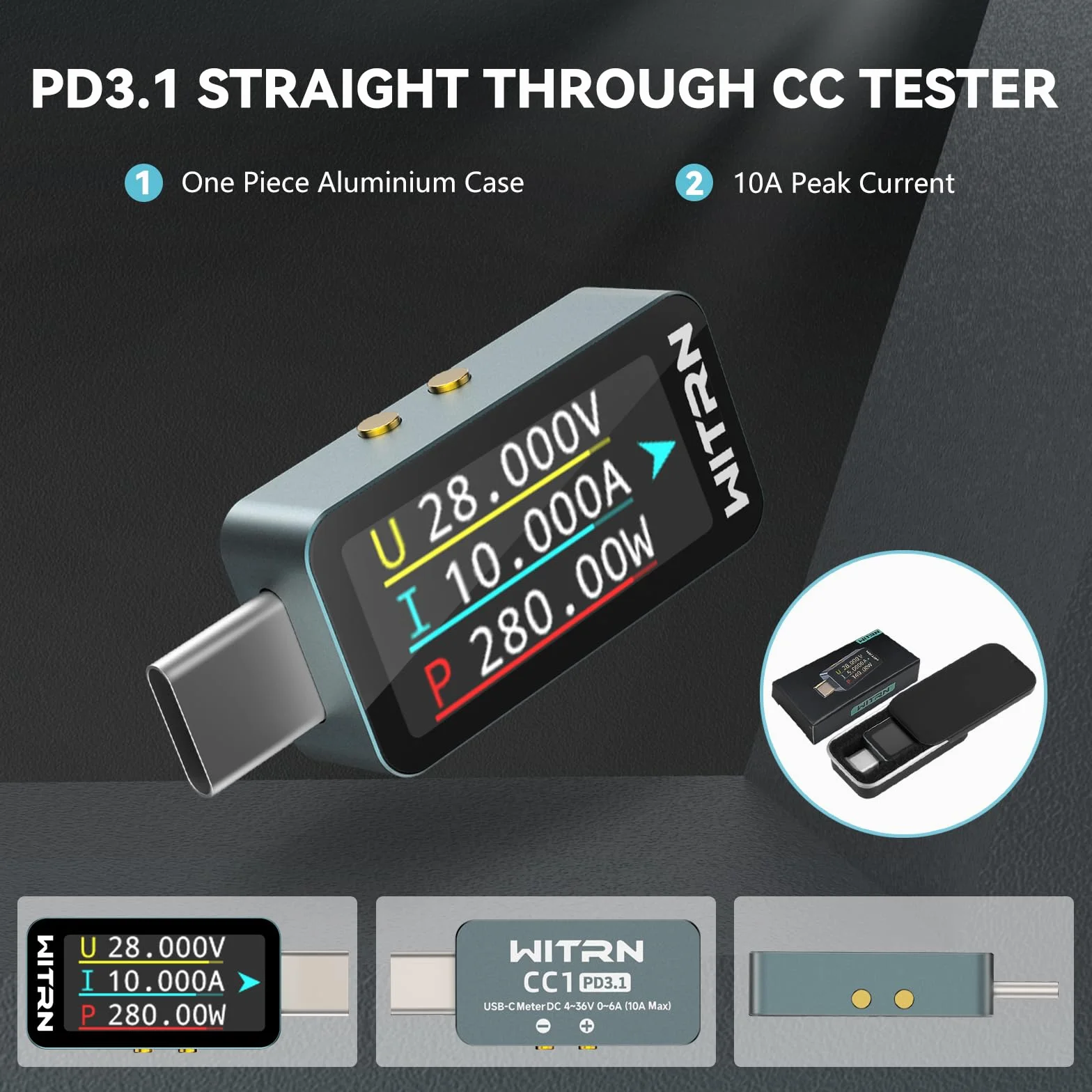 Heemol 2 szt. 10 A USB C tester miernik 4-36 V cyfrowy miernik prądu PD Power Meter USB C, miernik prądu, kolor IPS LCD, multimetr, woltomierz, miernik mocy