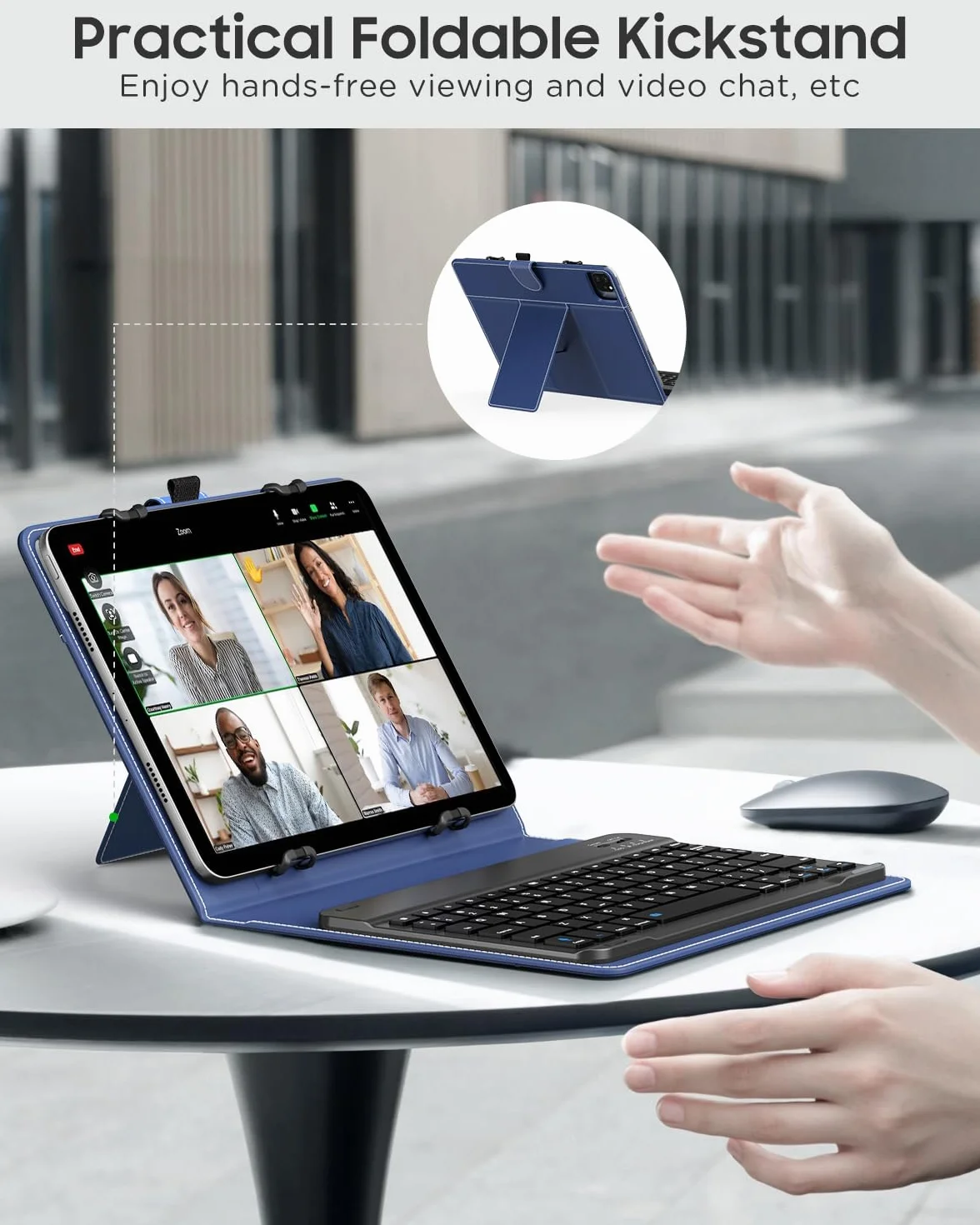 MoKo Universal Tablet Case with QWERTY Bluetooth Keyboard for 9-11 Tablets, Pen Holder, Dark Blue
