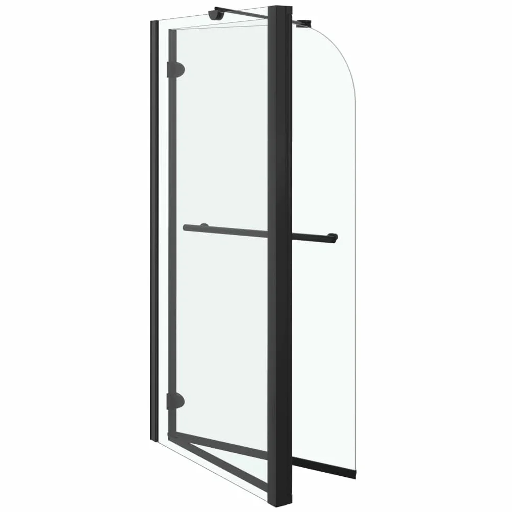 Nakładka na wannę, 2-krotnie składana, ESG, kabina prysznicowa z czarną ramą aluminiową 120 x 68 x 130 cm, ścianka prysznicowa z uchwytem na ręczniki, ścianka prysznicowa do wanny, wejścia