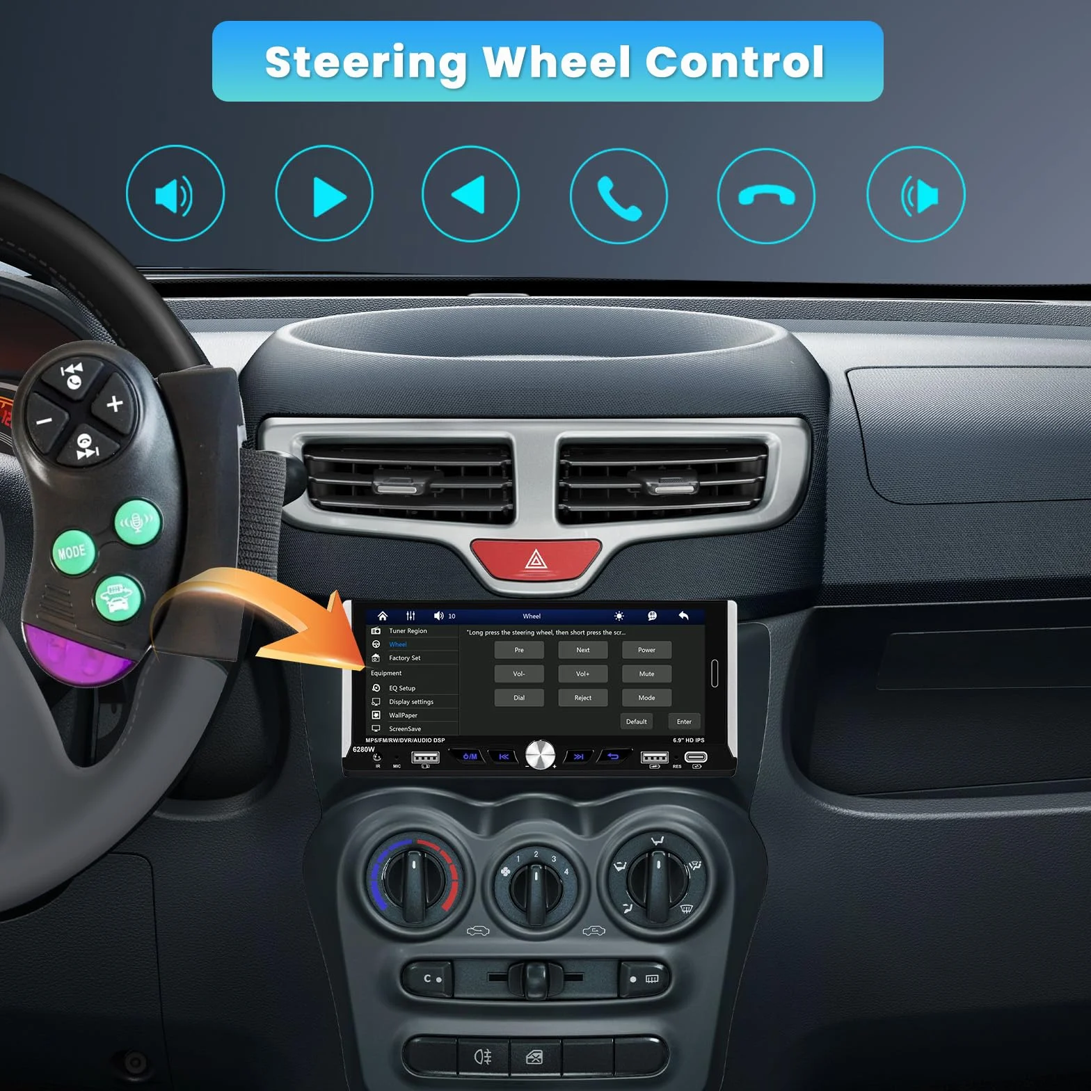 Inefala Radio Bluetooth 1 Din z bezprzewodowym Carplay i Android Auto, radio samochodowe 1 Din z wyświetlaczem 6,9 cali z Mirror Link RDS/FM AUX SWC kamera cofania Type-C i podwójne złącza USB