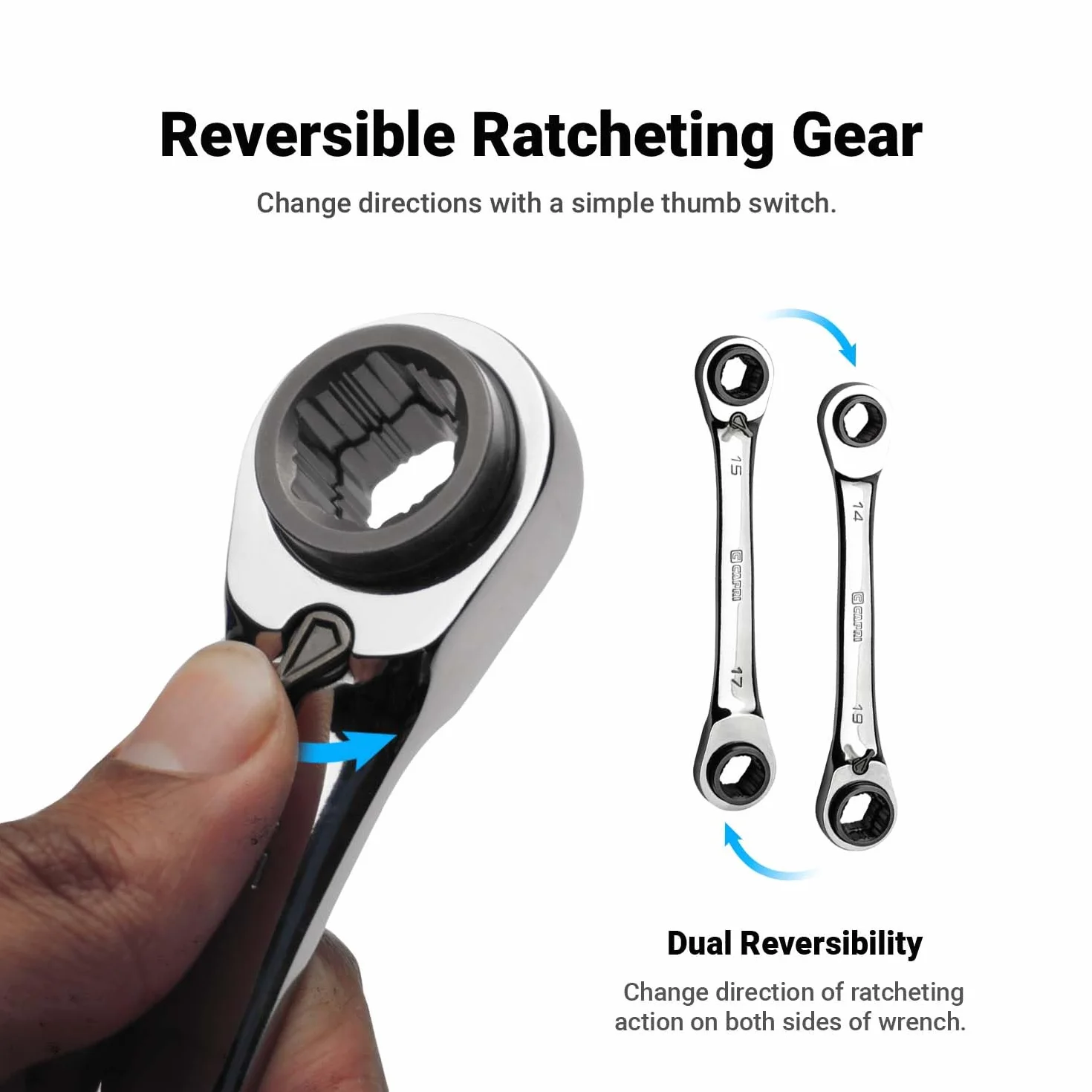 Capri Tools Zestaw dwustronnych kluczy grzechotkowych 4 w 1 120 zębów, metryczny i SAE, 4-częściowy z 16 rozmiarami
