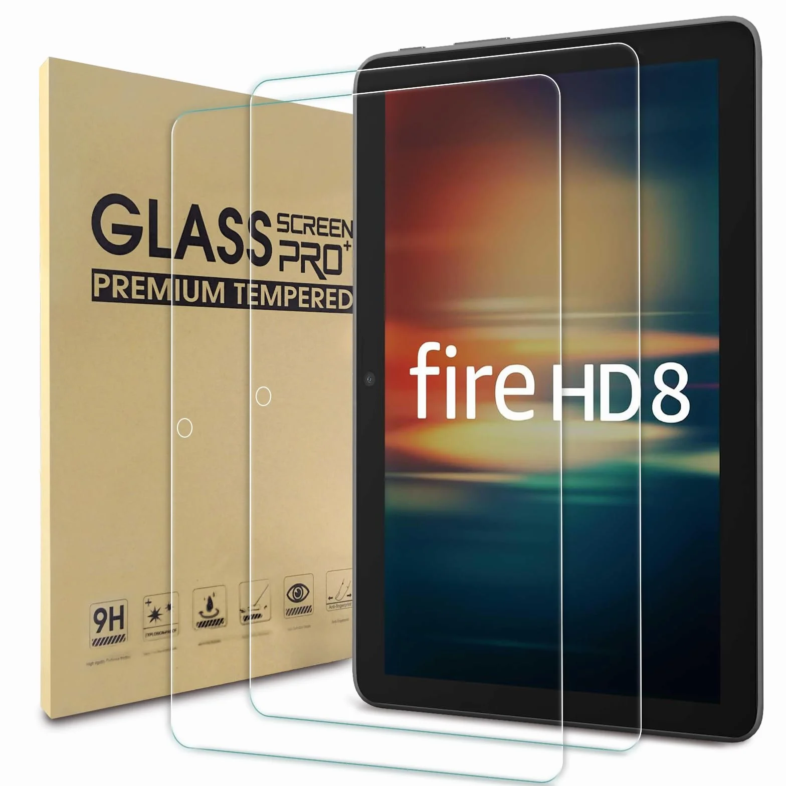 Szkło hartowane Ochrona ekranu dla Amazon Fire HD 8/8 Plus 2024/2022/2020, 2 szt.