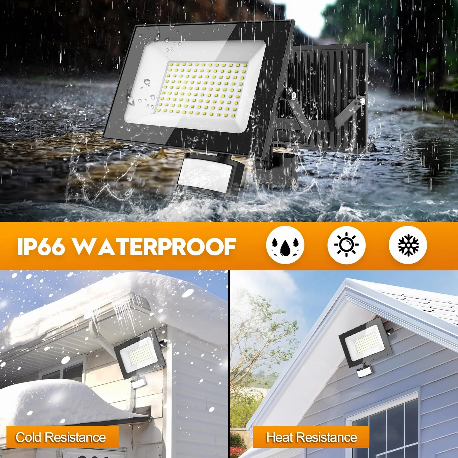 Sararoom Zewnętrzny reflektor LED z czujnikiem ruchu 1000 W, super jasne zewnętrzne oświetlenie LED 10000 lm, światło dzienne 6500 K, wodoszczelność IP65 do garażu, podwórza, trawnika, ogrodu