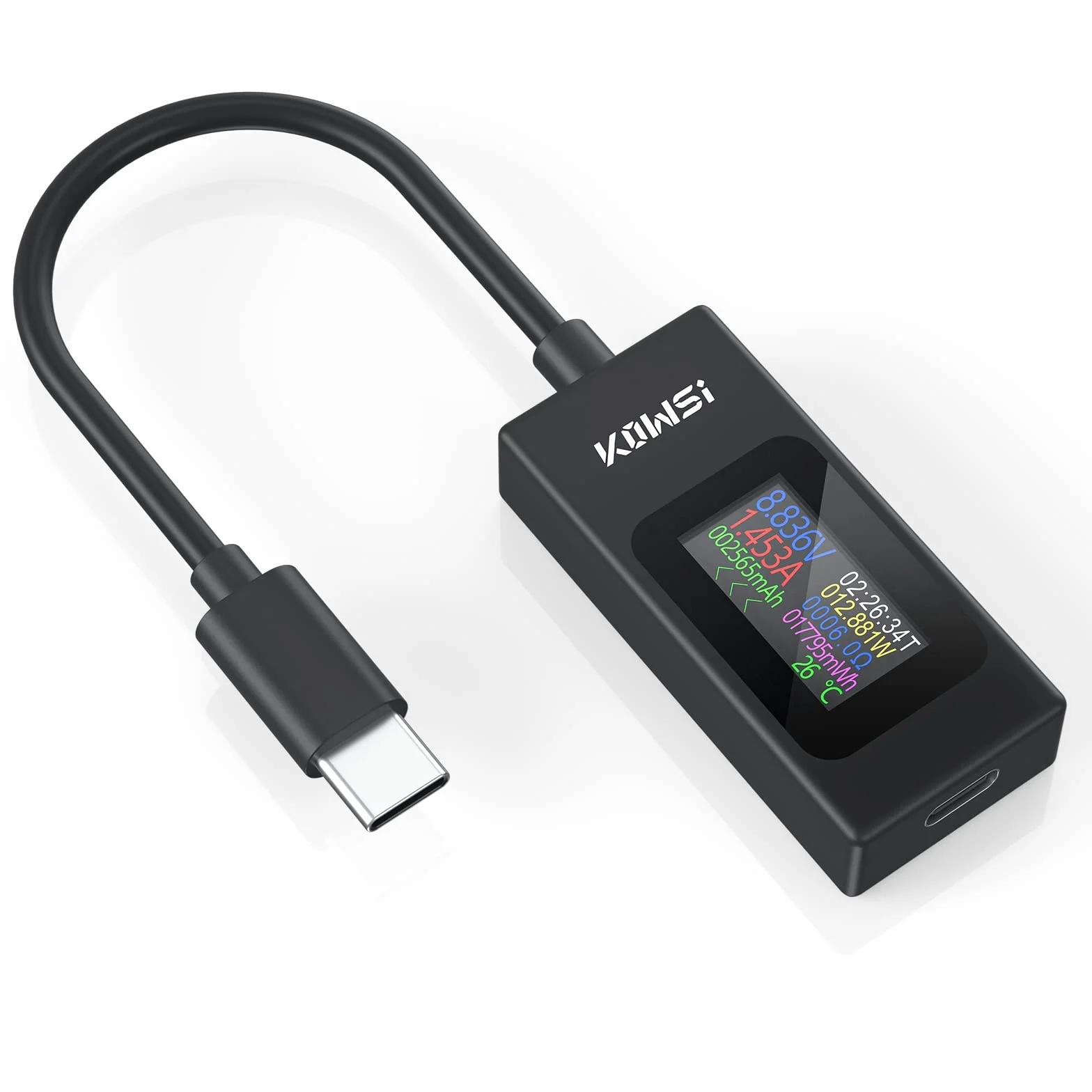 YOJOCK USB C Tester Miernik Mocy 4-30V 0-6.5A Miernik Napięcia i Prądu Multimetr, Pojemność USB, Temperatura, Czas Pracy Amperomierz Woltomierz Detektor ładowarki Banku Mocy
