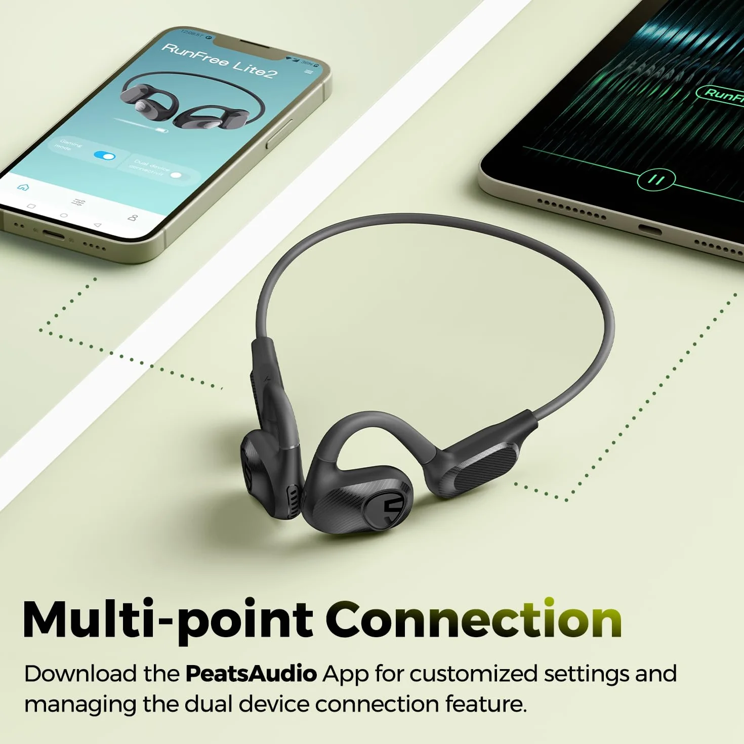 SoundPEATS Runfree Lite2 Słuchawki otwarte Bluetooth 5.3, bezprzewodowe słuchawki douszne z przewodnictwem powietrznym i 2 mikrofonami, wygodne dopasowanie do sportu i pracy, kontrola aplikacji