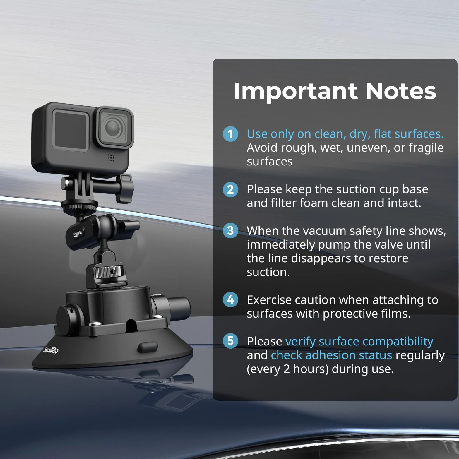 SMALLRIG Uchwyt 4,5" Magic Arm z przyssawką kulową do DJI Osmo Action 5 Pro/4, Insta360 x5, GoPro 13/12, udźwig 1,5 kg