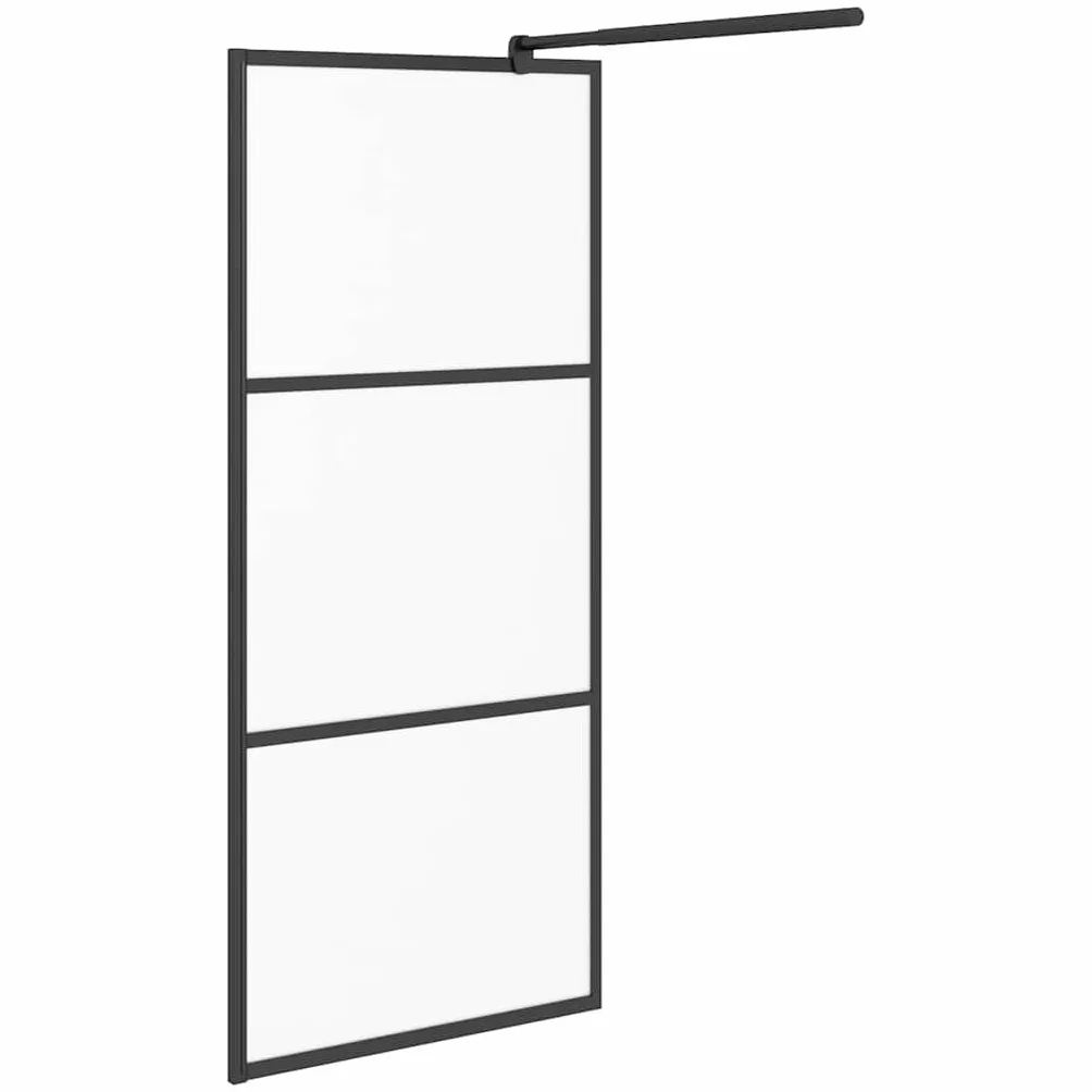Ścianka prysznicowa Walk-in, 90 x 195 cm, matowe szkło ESG, czarna, aluminiowa rama, regulowana, ochrona przed pryskaniem, ścianka boczna łazienka, sanitarna z drążkiem podporowym i profilem do