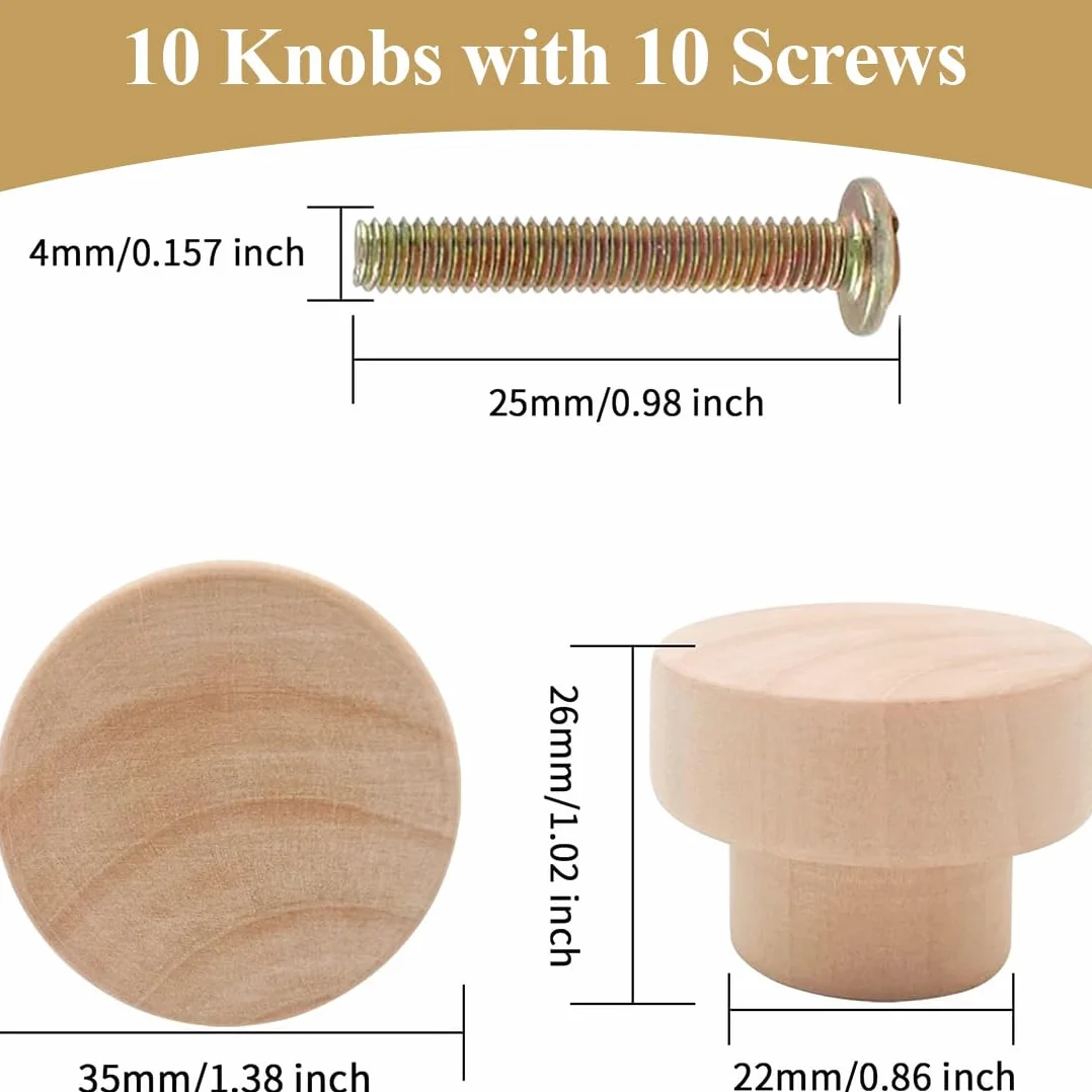 12 sztuk drewnianych gałek meblowych, okrągłe gałki do szuflad, ruchoma gałka ze śrubami, średnica 30 mm drewniana gałka lakierowana powierzchnia, uchwyty do szafek, szafki nocnej, kuchni, szuflady