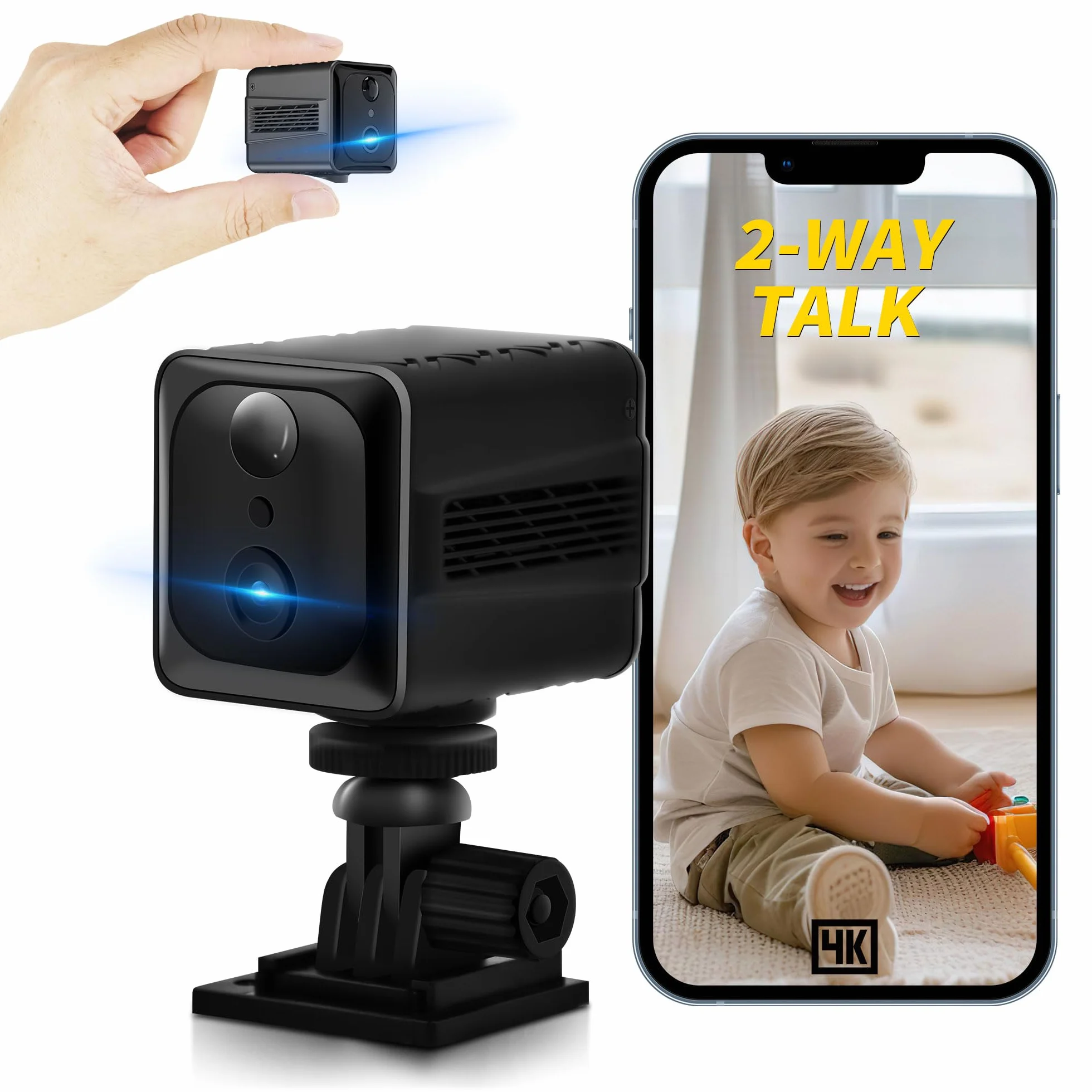 Mini Kamera 4K WLAN z Czujnikiem Ruchu, 3000 mAh, Transmisja na Żywo