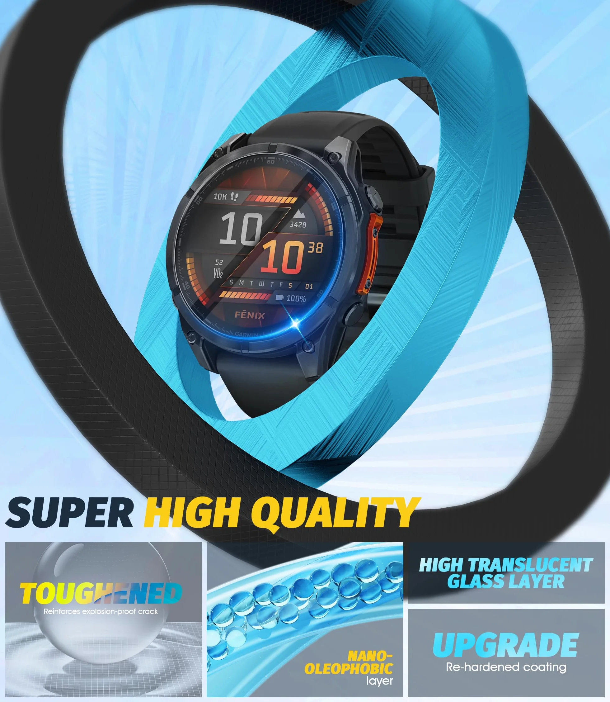 NEWZEROL 3 szt. Ochraniacz ekranu kompatybilny z Garmin Fenix 8 Amoled 47mm z ramą montażową, Anti-scratch 9H Folia ochronna ze szkła hartowanego o wysokiej rozdzielczości