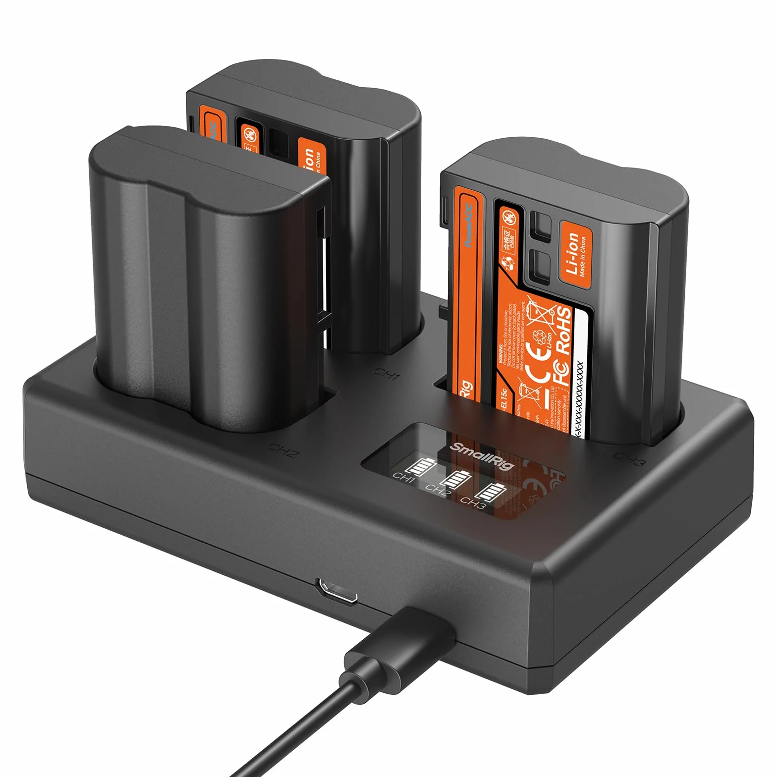 SMALLRIG Zestaw akumulatorów EN-EL15c 1940 mAh 3 baterie ładowarka LCD do Nikon ZR/Z6III/Zf/Z8/Z7II/Z7/Z6II/Z6/D850/D810/D780/D750/D500/D7500