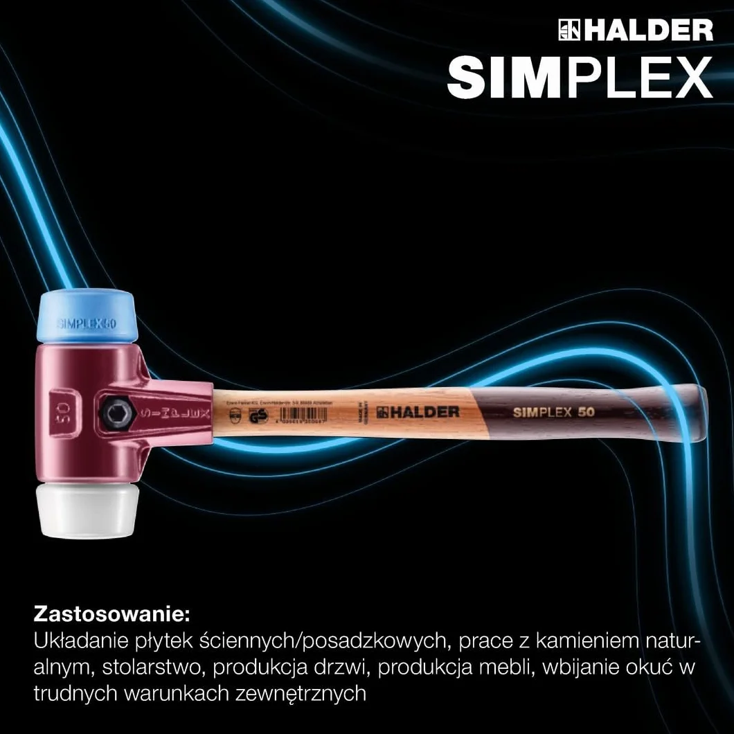 Simplex młotek ochronny, TPE-soft/Superplastik; z obudową z żeliwa ciągliwego i wysokiej jakości drewnianym trzonkiem | śr. = 40 mm | 3017.040