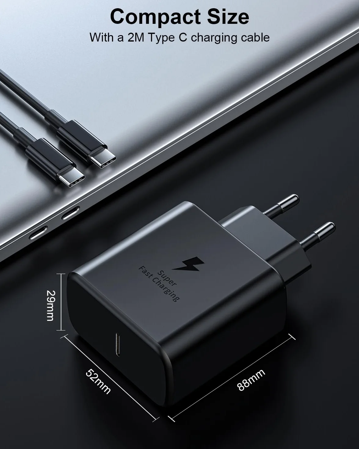 Ładowarka USB-C 45W Samsung Galaxy S25/S24/S23/S22/S21/A55/A54/A15/A56/A26/A53, zasilacz ścienny z kablem USB-C 2m