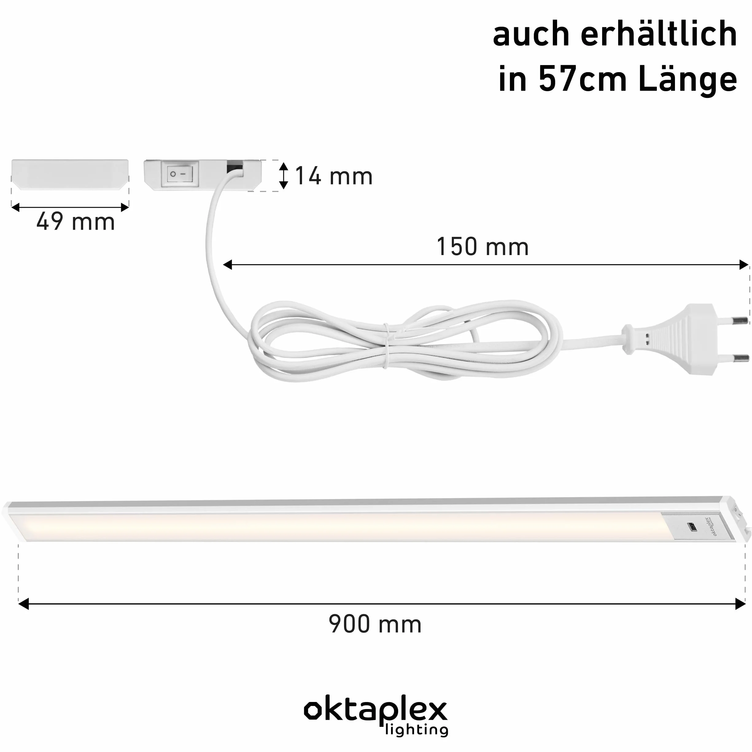 Oktaplex Riva lampa podszafkowa LED 90 cm ściemniana neutralna biel 760 lm płaskie oświetlenie kuchni z czujnikiem lampa podszafkowa 9,9 W srebrna
