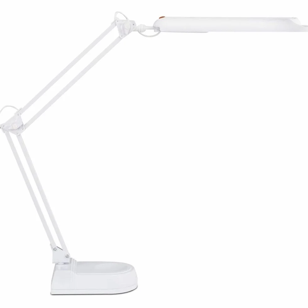 MAUL MAULatlantic Lampa Stołowa Led z Podstawką, 6500 K, Metalowe Ramię, Lampa Stołowa na Biurko, do Biura, Warsztatu, Biura Domowego, Znak Gs, Elastycznie Obracana i Pochylana, 860 Lumenów, Biała