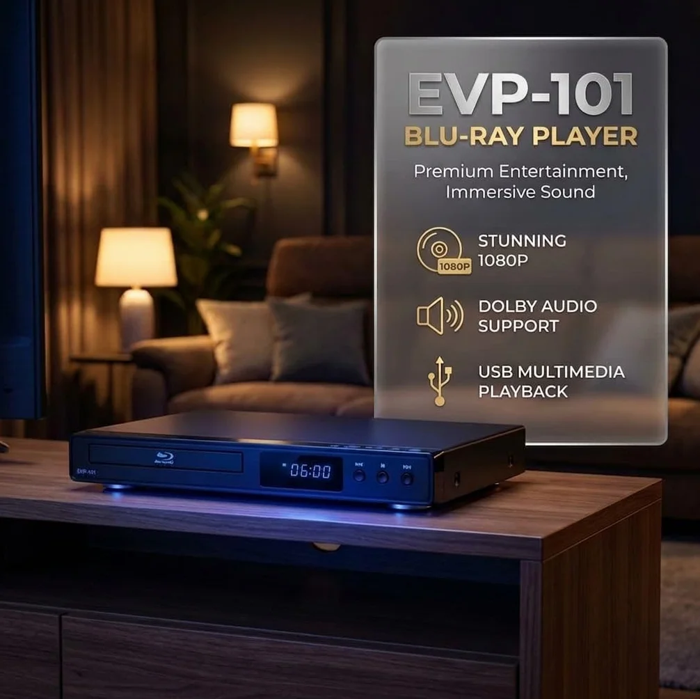 Odtwarzacz Blu Ray Disc z kablem HDMI AV, 1080p, USB, DTS, zintegrowany efekt dźwiękowy, PAL NTSC koncentryczny Blu Ray Region B/2, DVD Region Free