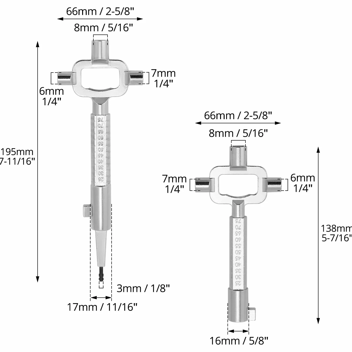 QWORK® 2 sztuki uniwersalnych kluczy budowlanych, kluczy architektonicznych, z miarką cylindryczną, klucz do szafy sterowniczej, stop cynku