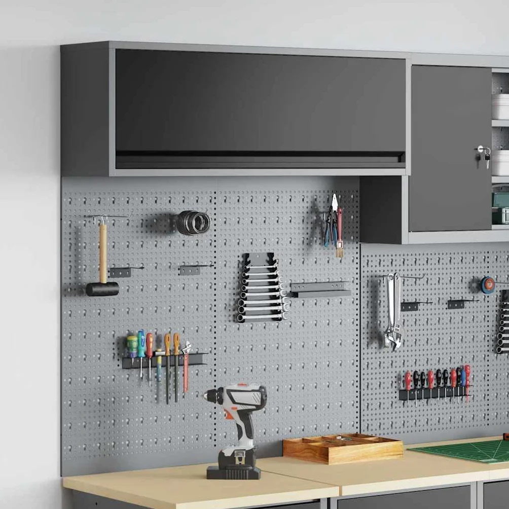 vidaXL Zestaw szafek narzędziowych z półką 3 pcs Czarny, Organizacja warsztatu, ścienny szafka na narzędzia, metalowe przechowywanie, pegboard do garażu, idealne na bałagan